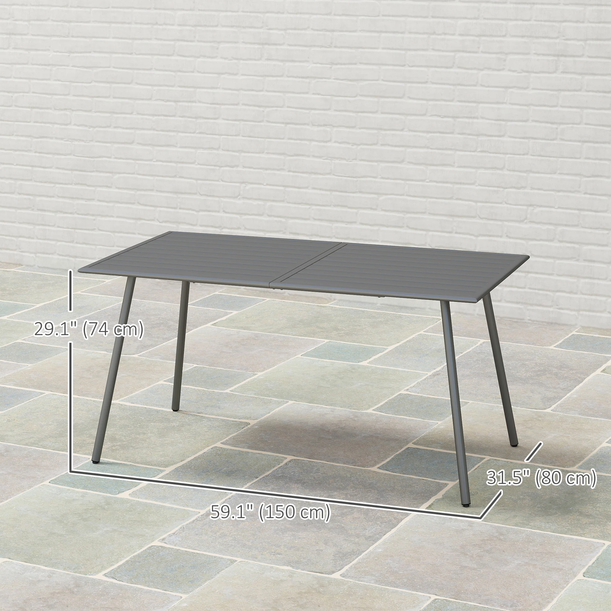 Rectangle Patio Dining Table for 6, Metal Steel Slat Table, 59" x 31.5" x 29", Grey - Image 5
