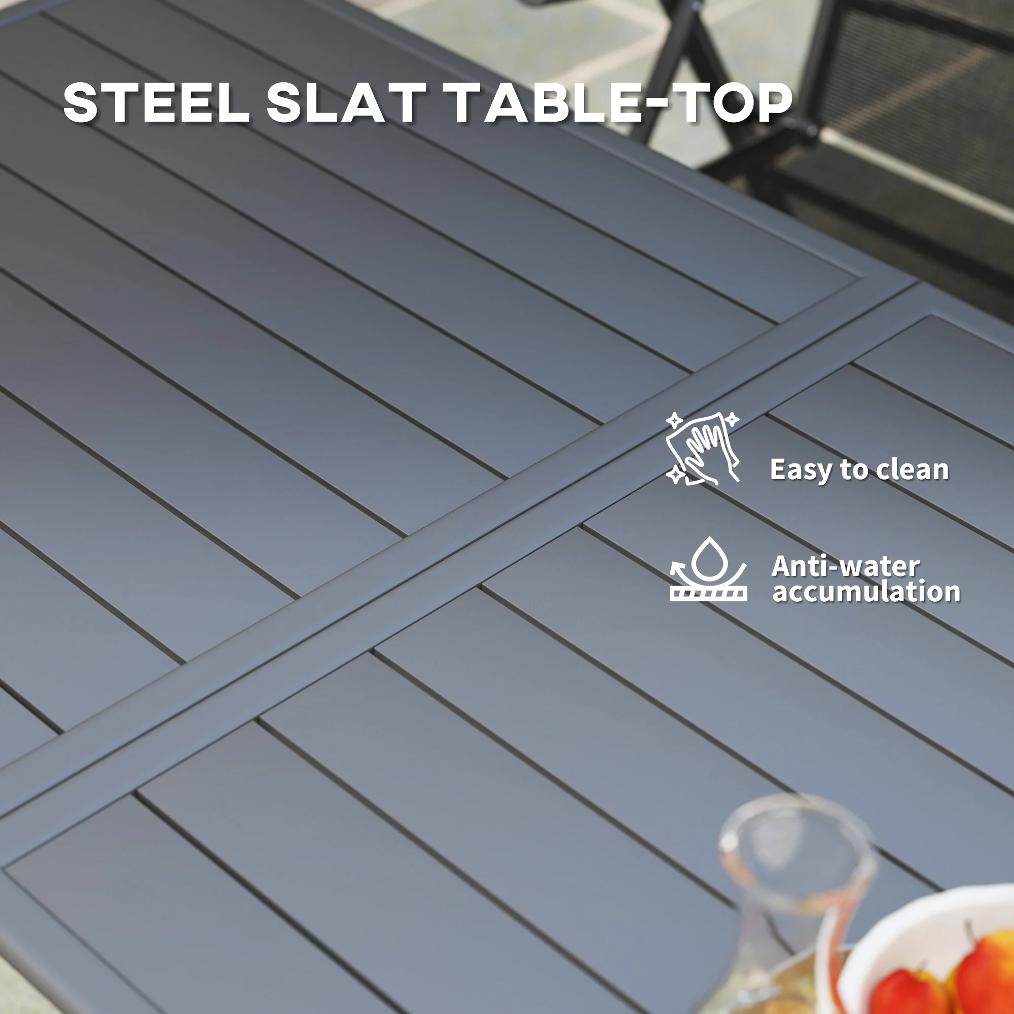 Rectangle Patio Dining Table for 6, Metal Steel Slat Table, 59" x 31.5" x 29", Grey - Image 7