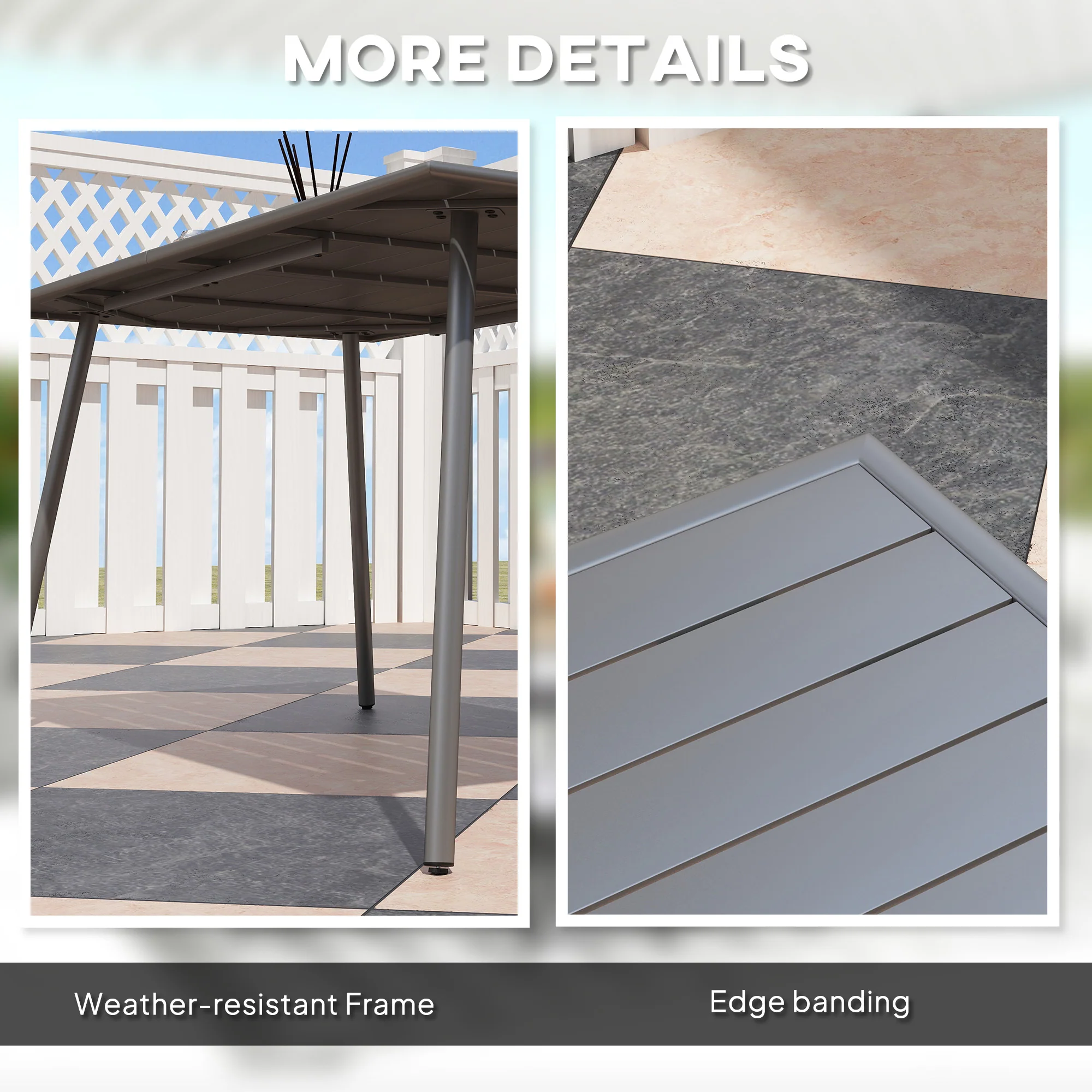 Rectangle Patio Dining Table for 6, Metal Steel Slat Table, 59" x 31.5" x 29", Grey - Image 8