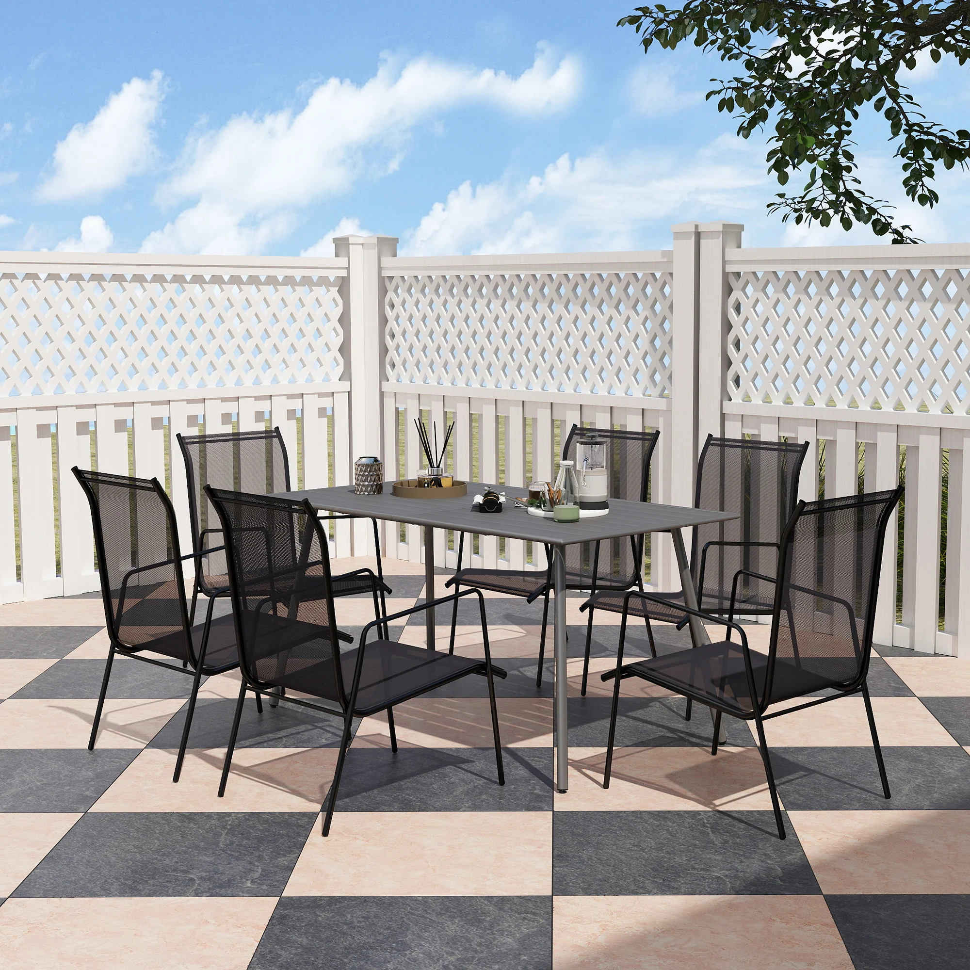 Rectangle Patio Dining Table for 6, Metal Steel Slat Table, 59" x 31.5" x 29", Grey - Image 9