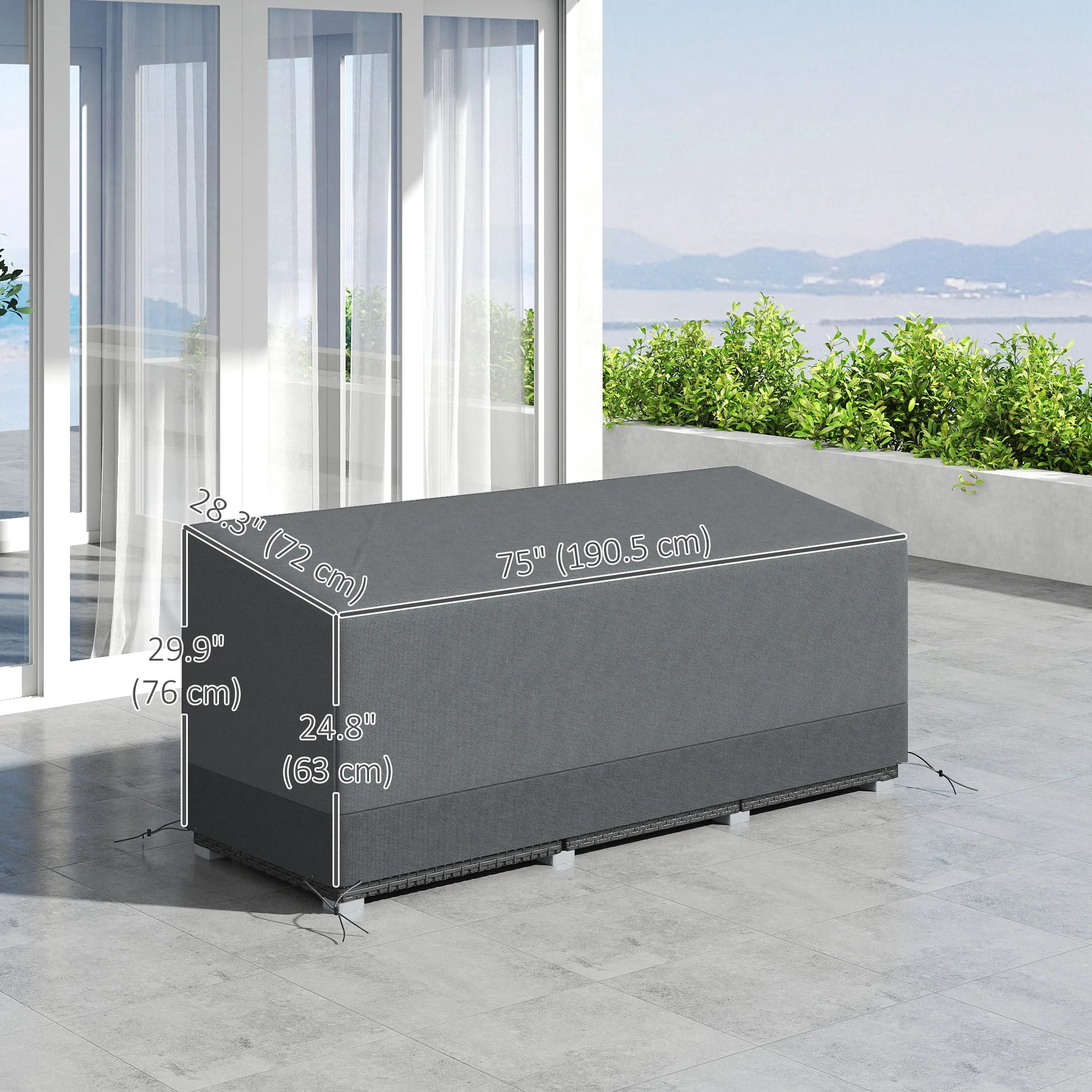 75" x 28.3" x 29.9" Waterproof Patio Sofa Cover, Grey - Image 5