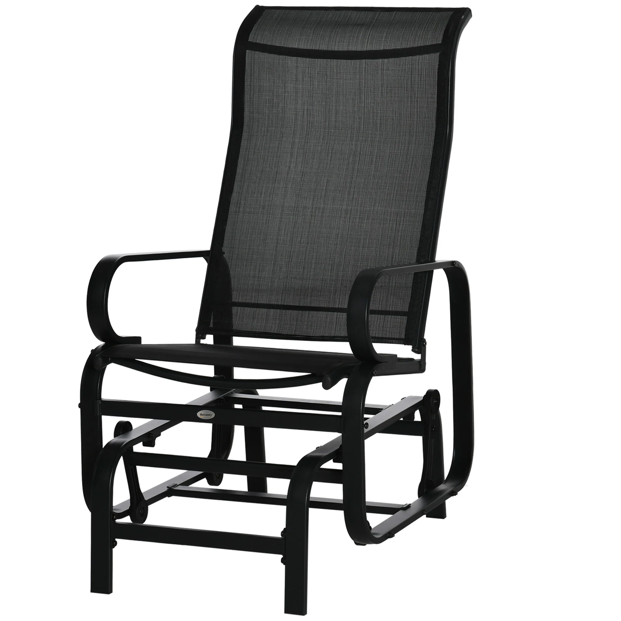 Patio Glider with Breathable Mesh Fabric, Outdoor Garden Rocking Gliding Seat, Black - Image 2