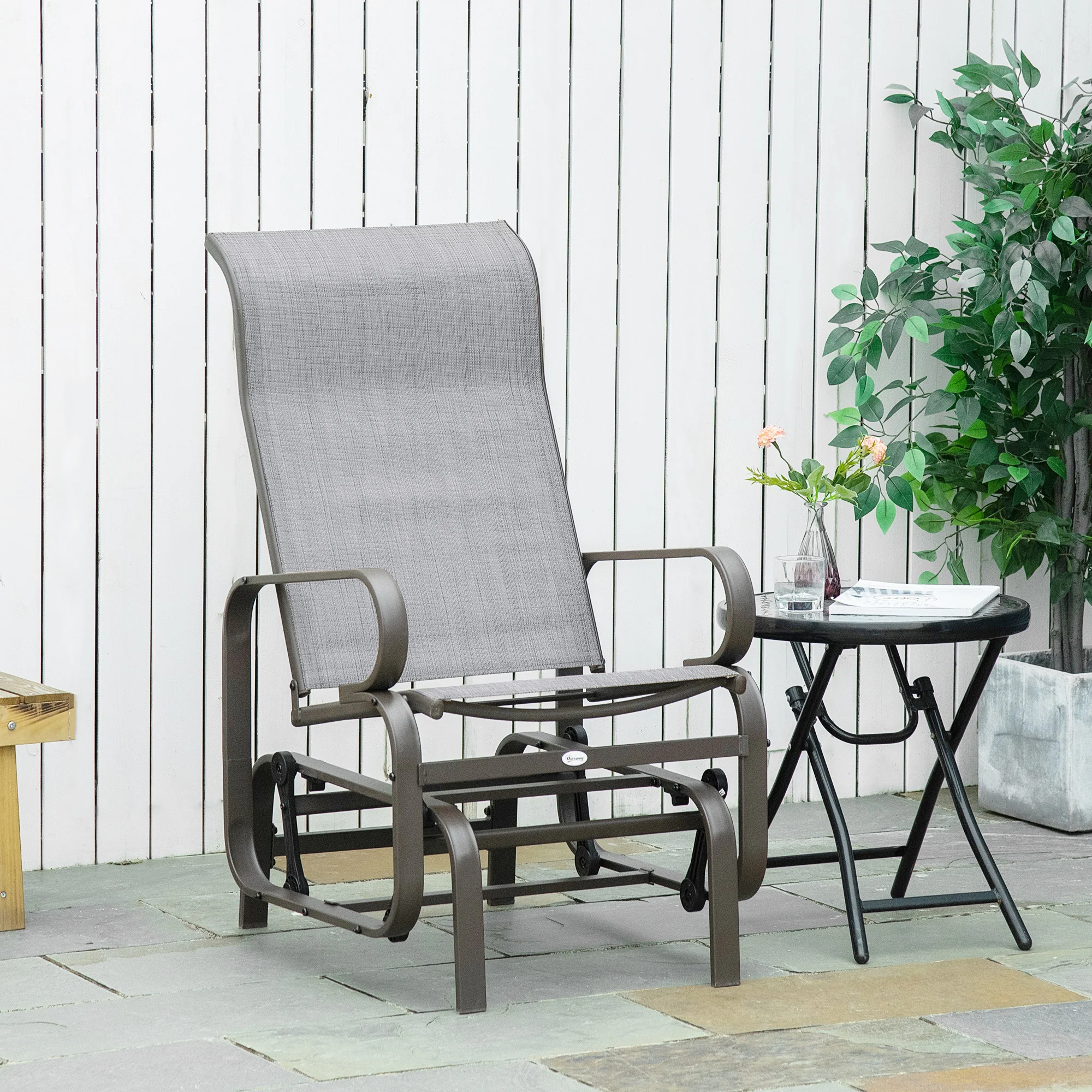 Patio Glider with Breathable Mesh Fabric, Outdoor Garden Rocking Gliding Seat, Grey - Image 3