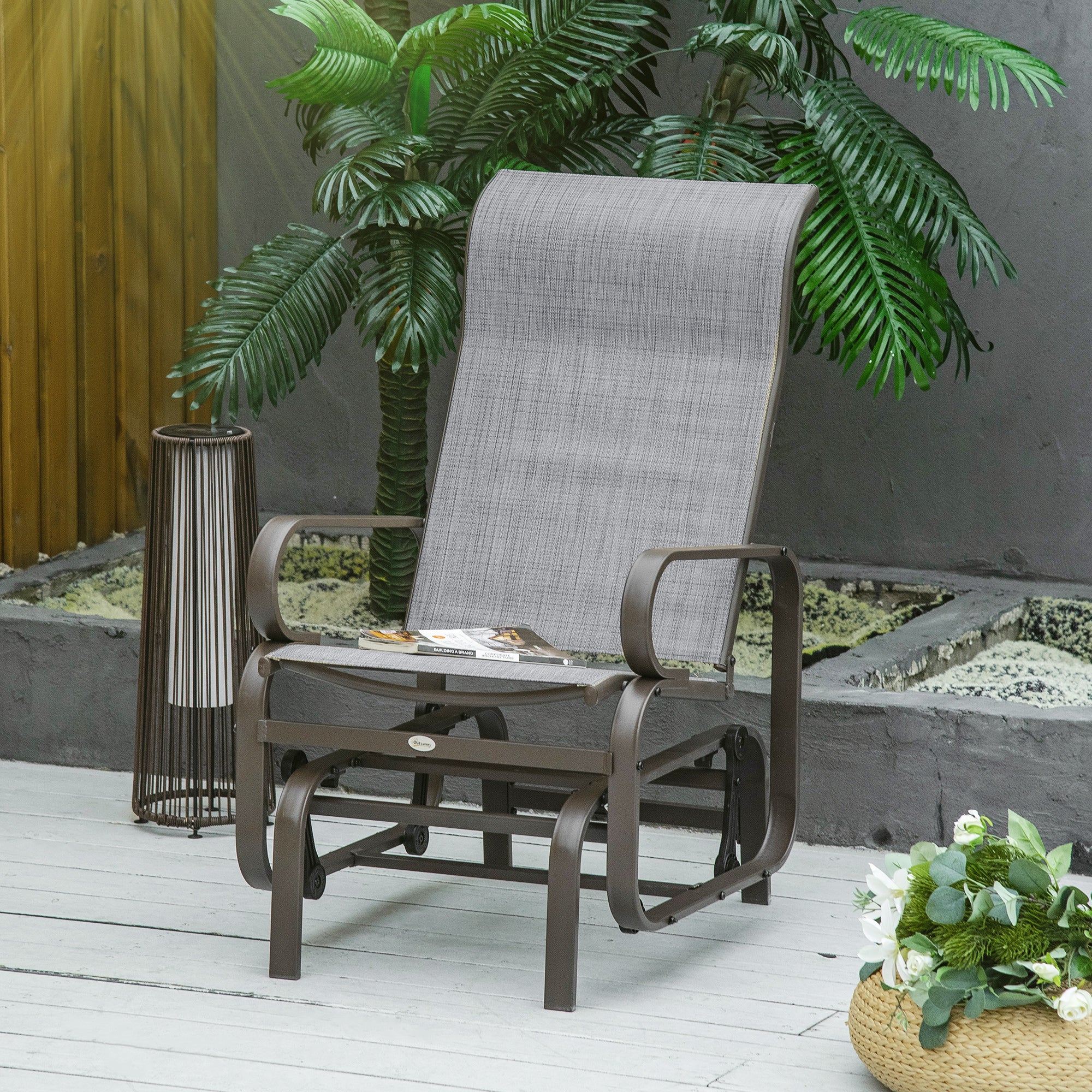 Patio Glider with Breathable Mesh Fabric, Outdoor Garden Rocking Gliding Seat, Grey - Image 4