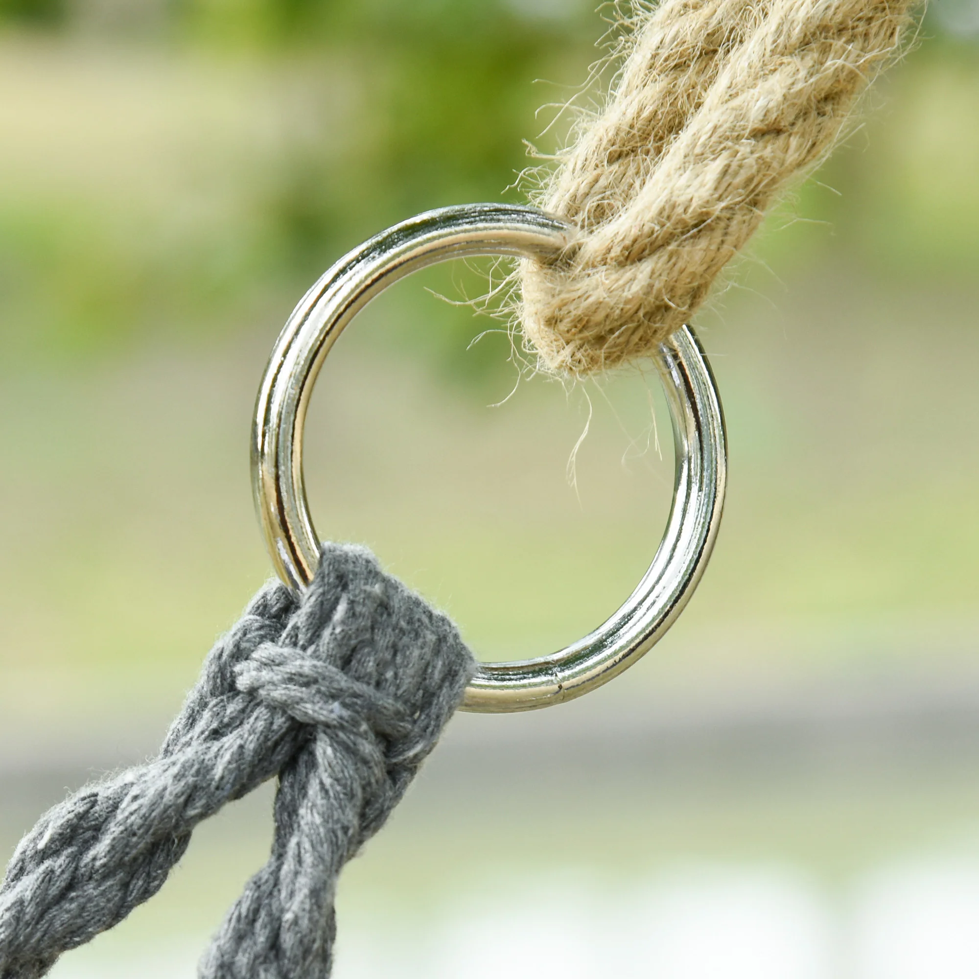 2-Seat Patio Hammock Macrame Chair, Hanging Rope Swing Chair w/ Cushion, Dark Grey - Image 10