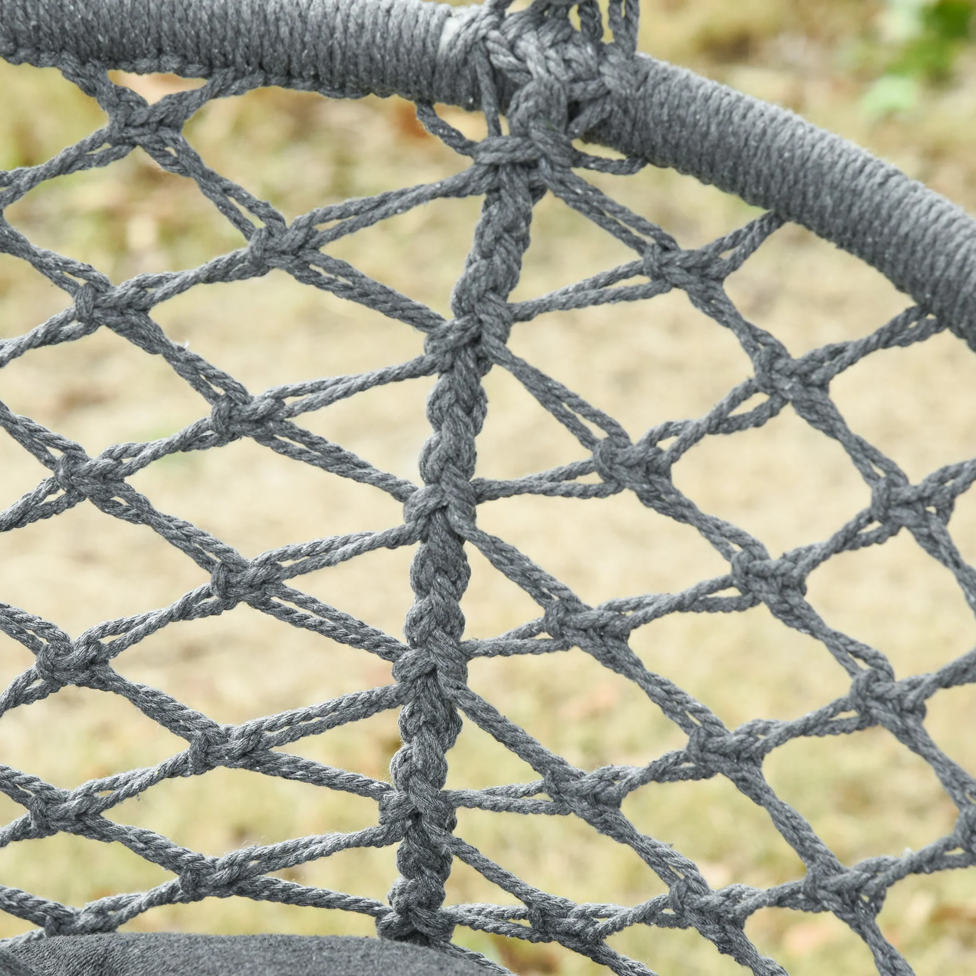 2-Seat Patio Hammock Macrame Chair, Hanging Rope Swing Chair w/ Cushion, Dark Grey - Image 11