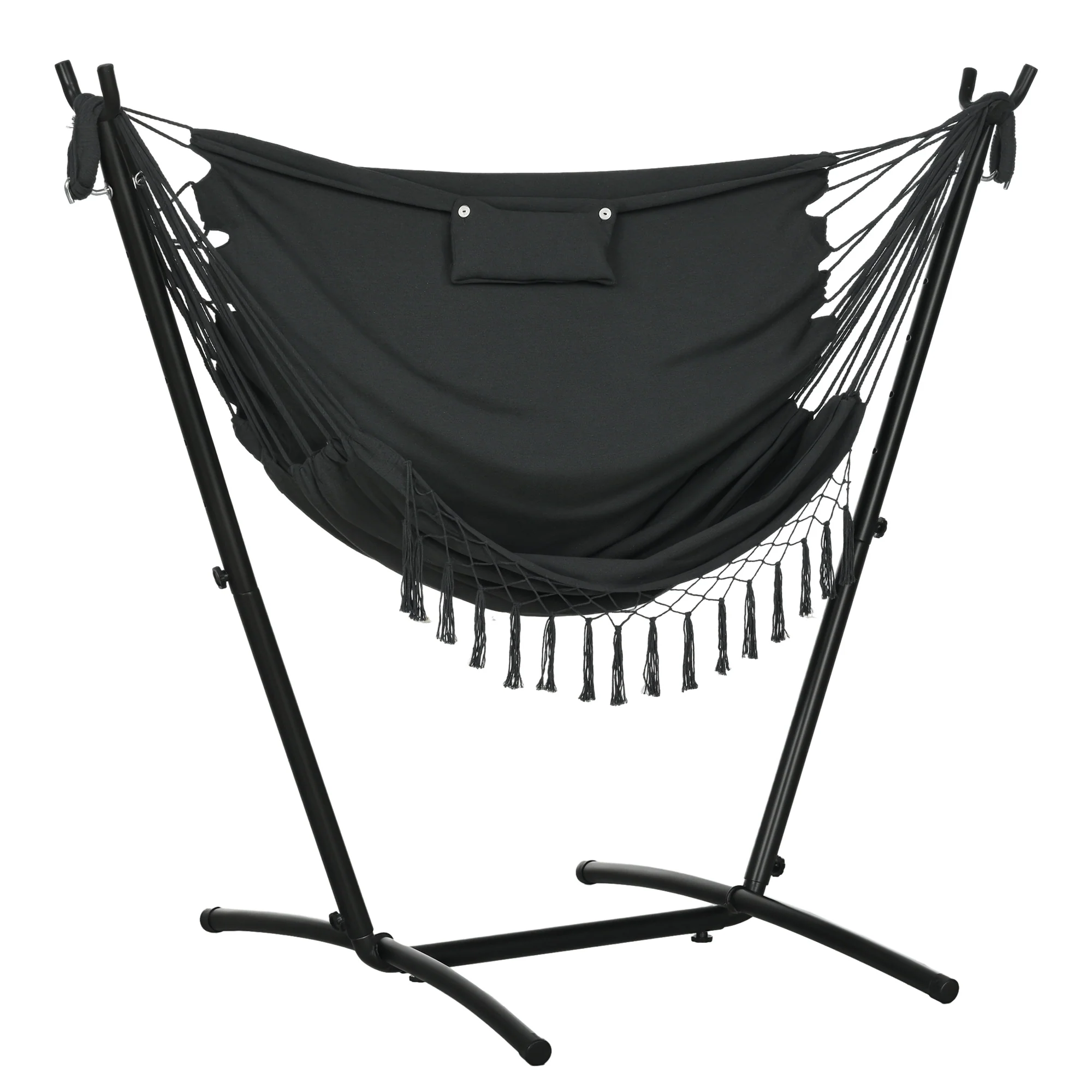 Patio Hammock Chair with Stand, Headrest and Side Pocket, Dark Grey