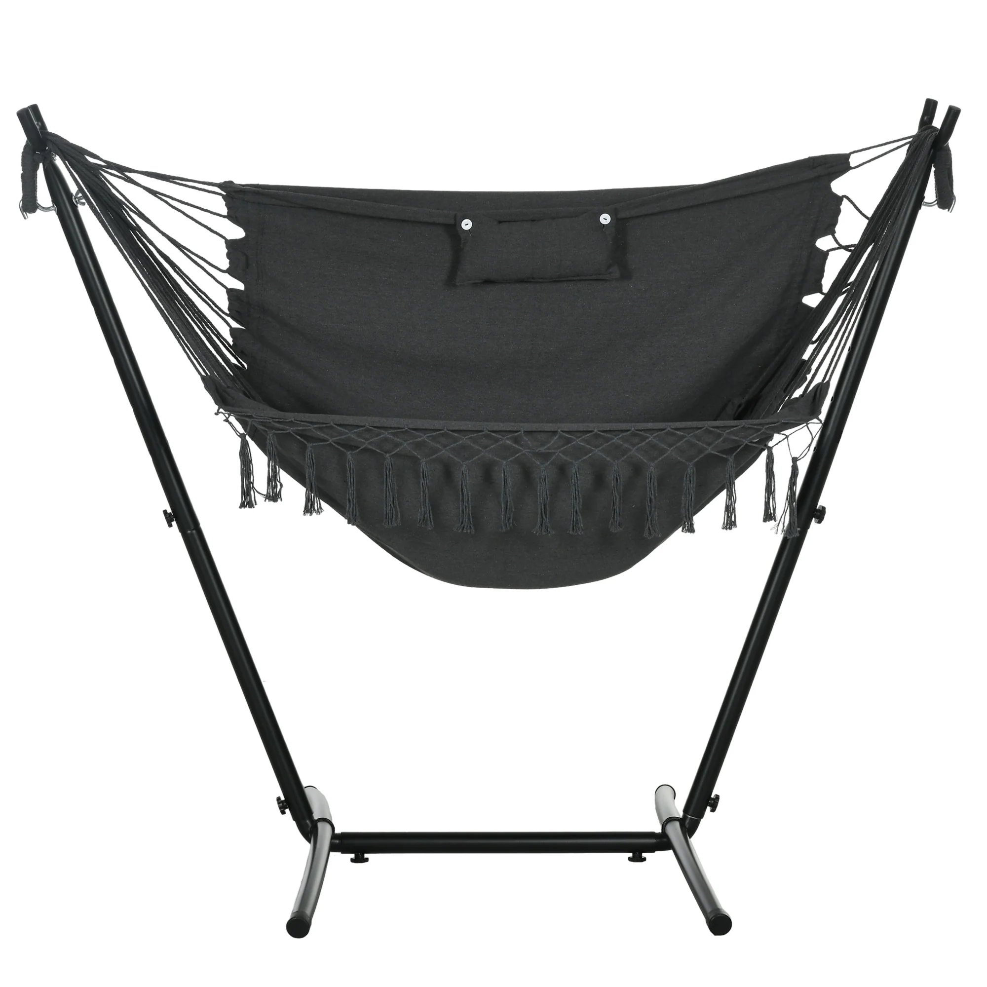 Patio Hammock Chair with Stand, Headrest and Side Pocket, Dark Grey - Image 2