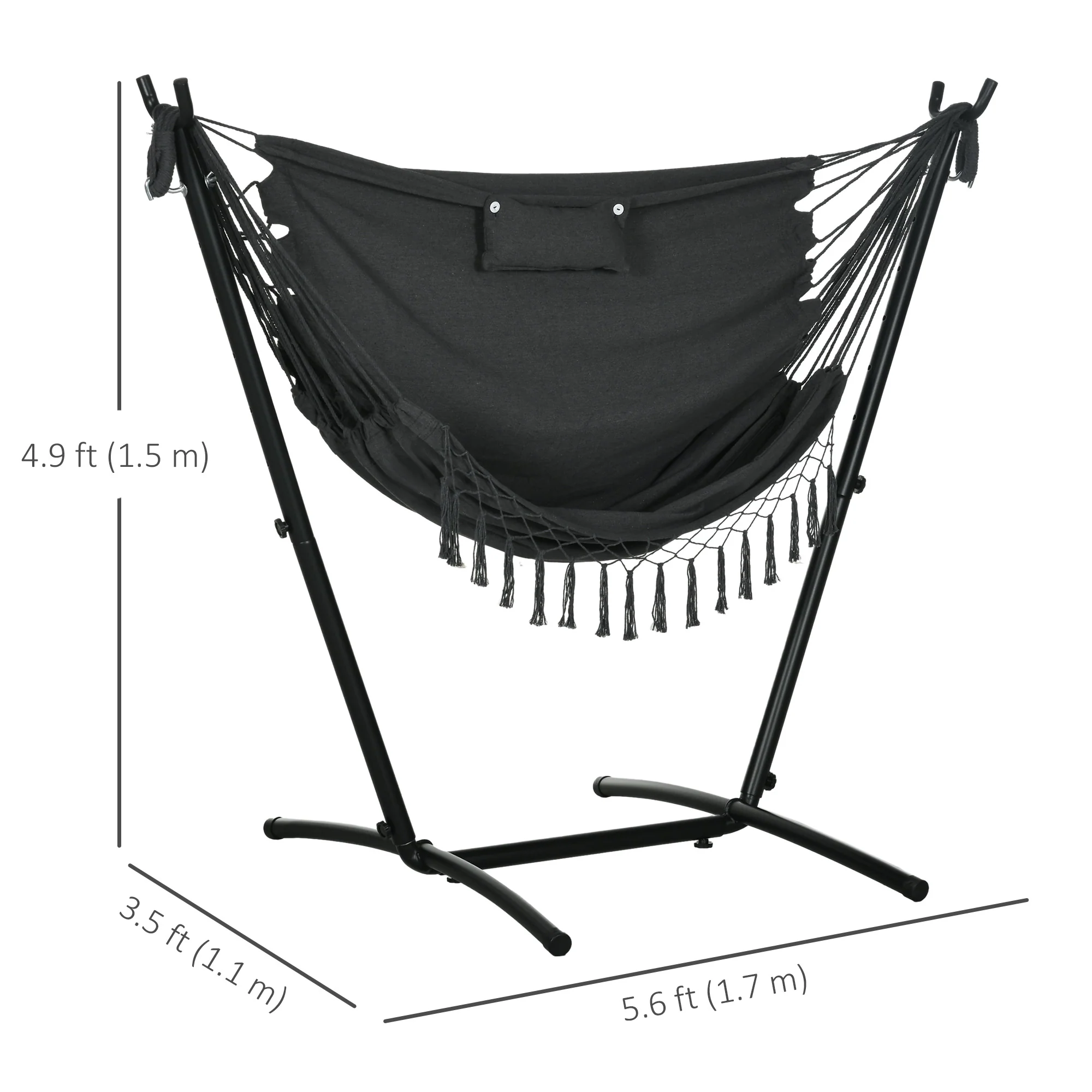 Patio Hammock Chair with Stand, Headrest and Side Pocket, Dark Grey - Image 5