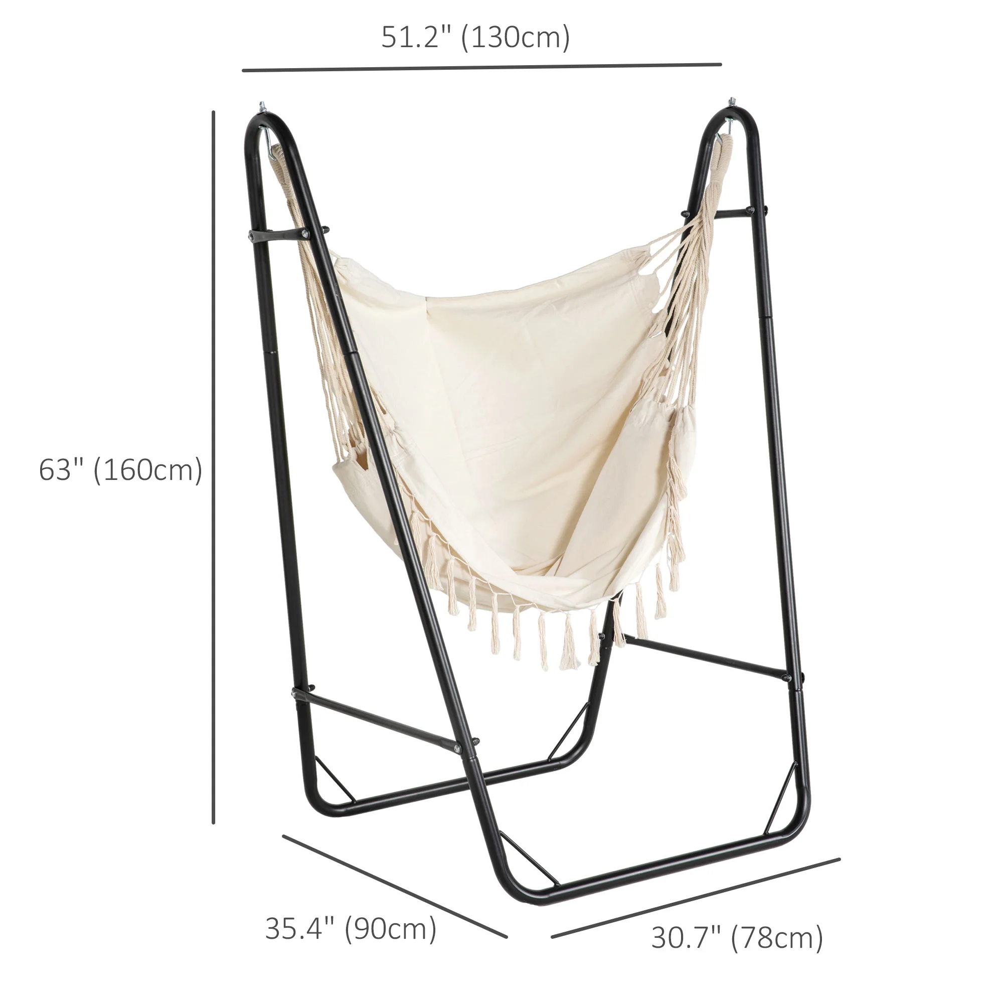 Hammock Chair with U Shape Stand, Hammock Swing Chair with A Side Pocket, Cream White - Image 5