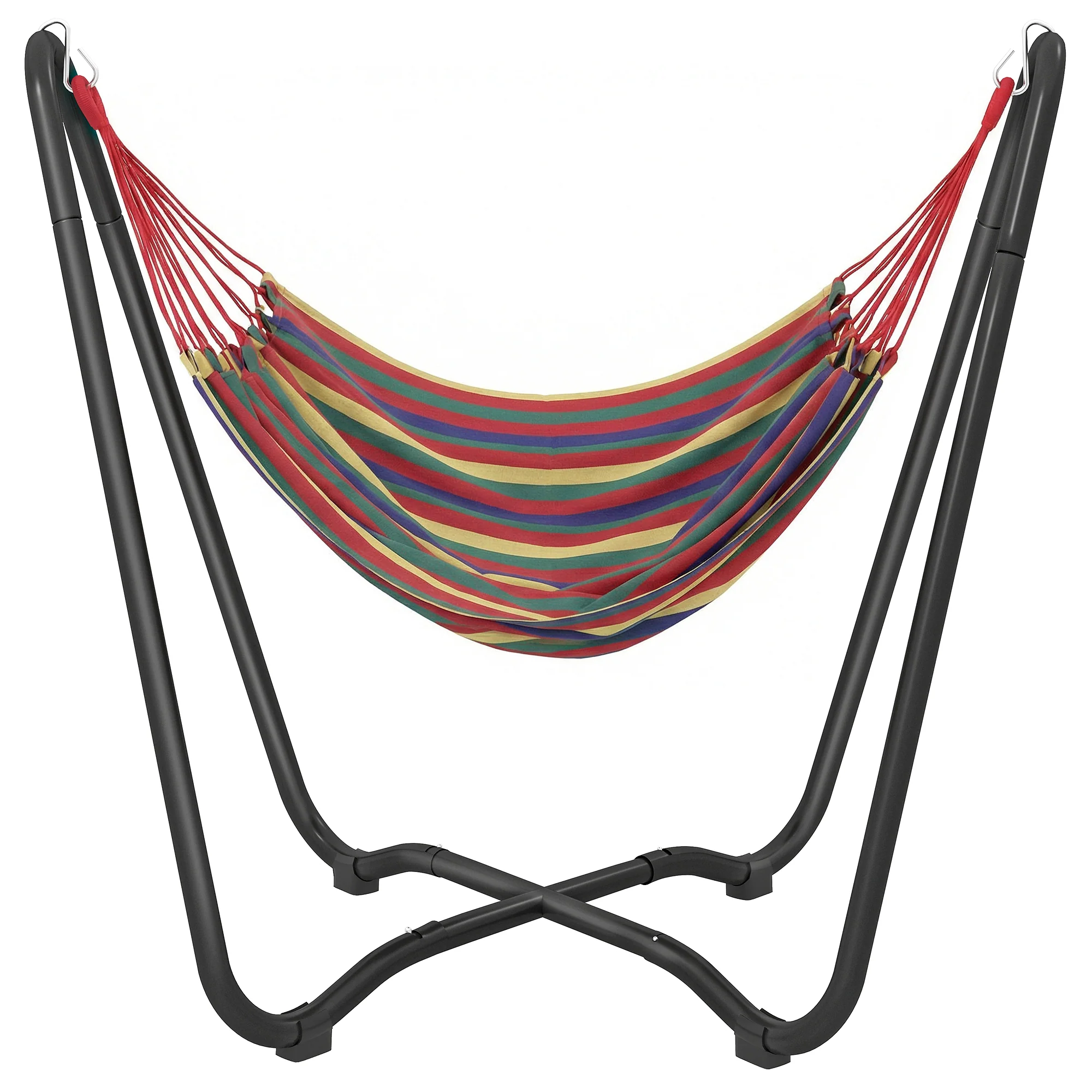 Fabric Patio Hammock with Steel Stand, Free-Standing Lounge Bed, Multi-Colored - Image 12