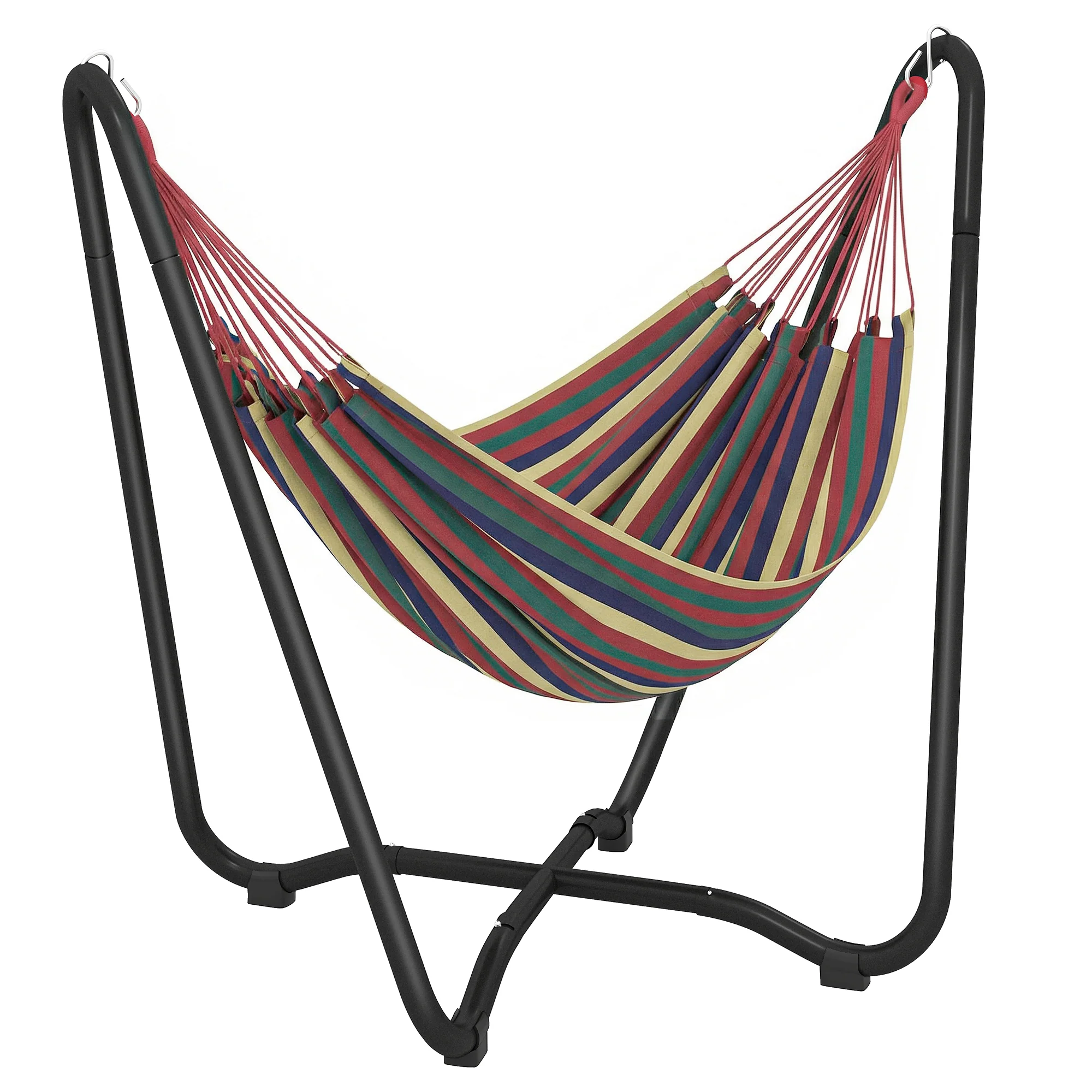 Fabric Patio Hammock with Steel Stand, Free-Standing Lounge Bed, Multi-Colored - Image 2