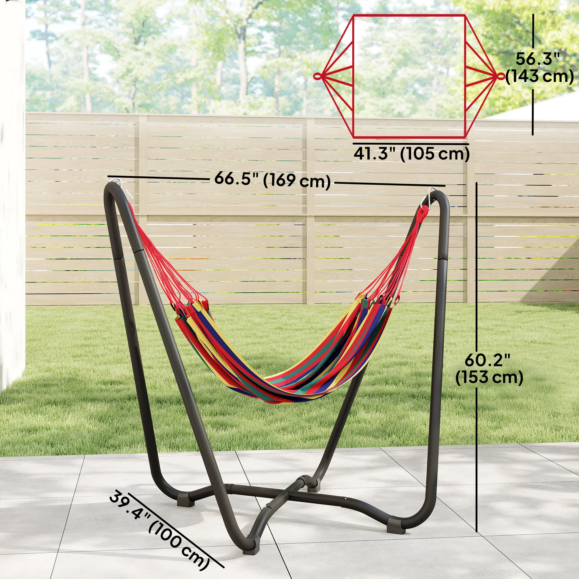 Fabric Patio Hammock with Steel Stand, Free-Standing Lounge Bed, Multi-Colored - Image 5