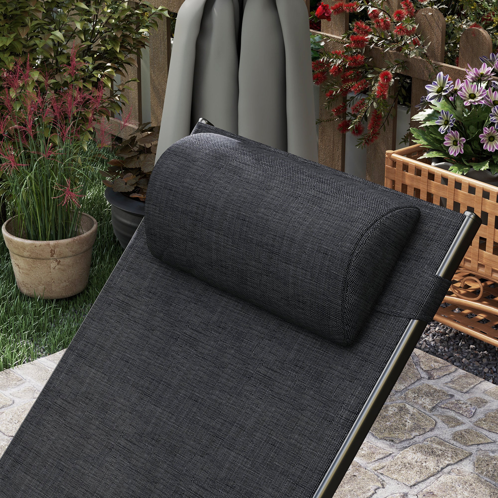 Aluminum Reclining Outdoor Tanning Lounge Chair with 5-Level Adjustable Backrest, Black - Image 11
