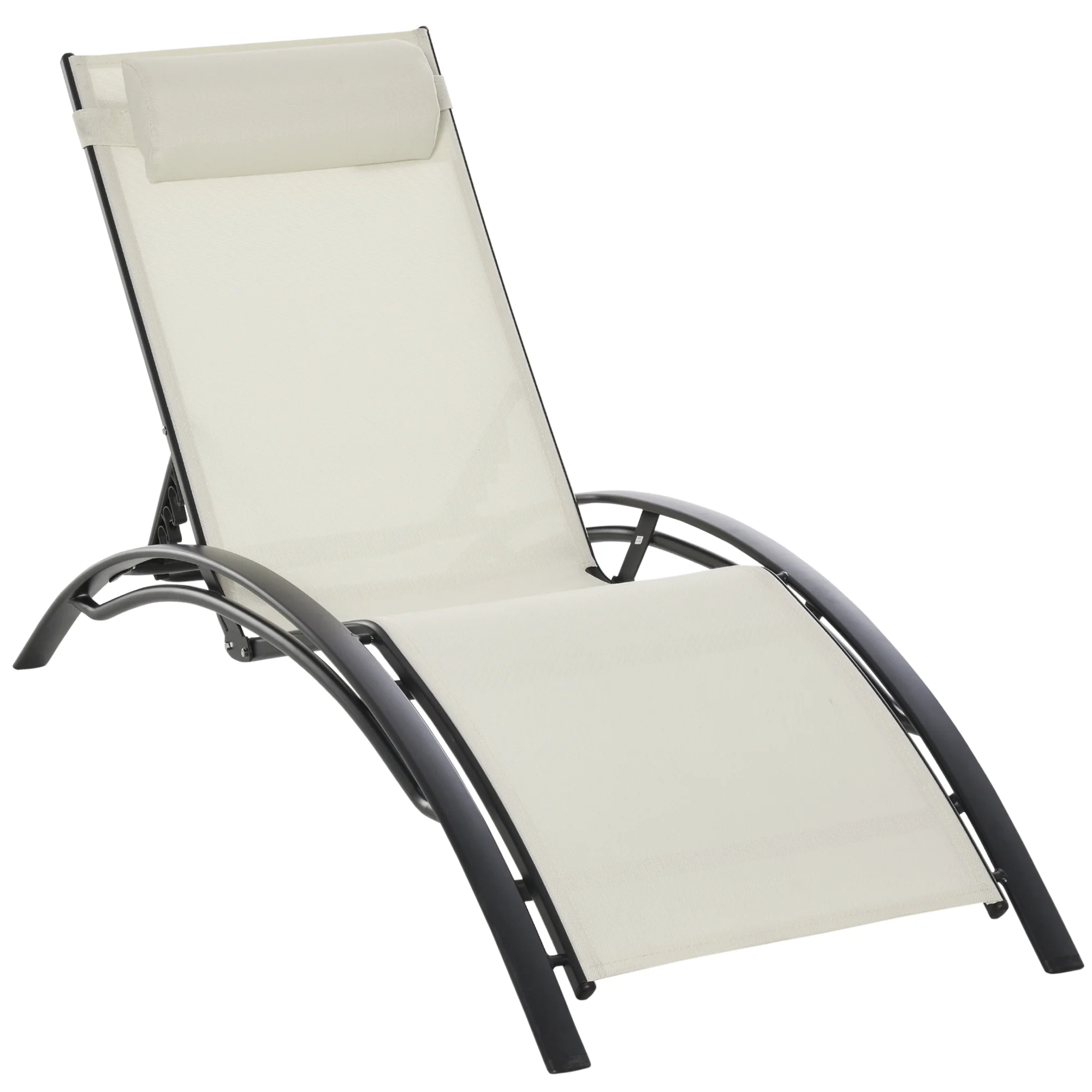 Aluminum Reclining Outdoor Tanning Lounge Chair with 5-Level Adjustable Backrest, Beige - Image 12