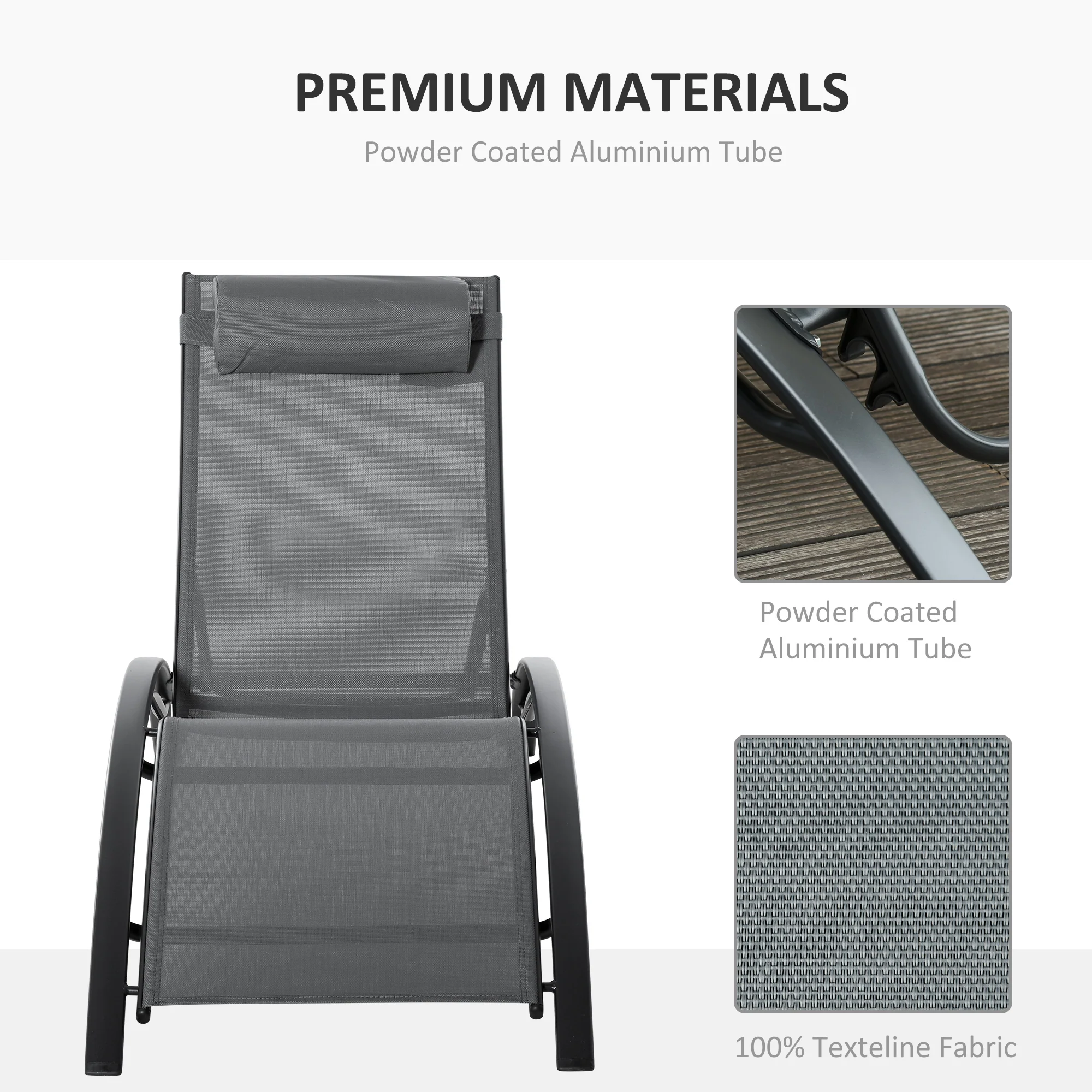 Aluminum Reclining Outdoor Tanning Lounge Chair with 5-Level Adjustable Backrest, Grey - Image 7