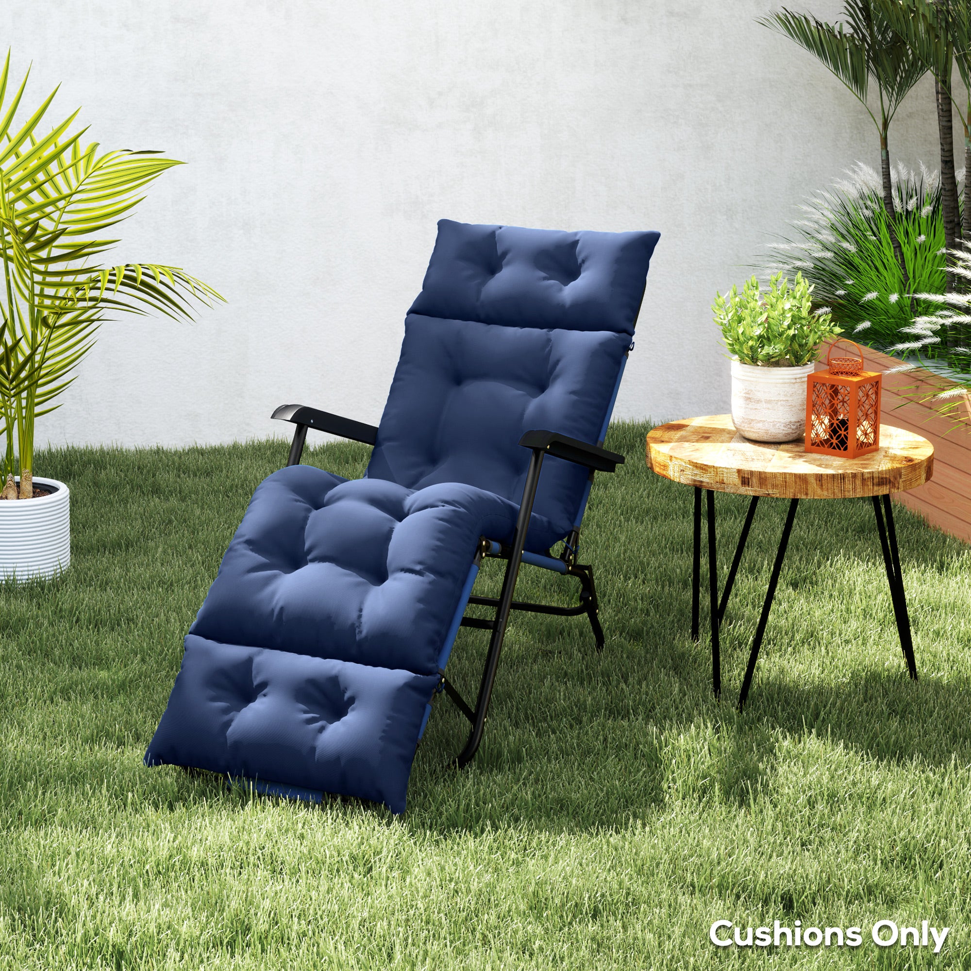 Tufted 74.8" x 22" x 4" Outdoor Chaise Lounge Cushion with Ties, Navy Blue - Image 11