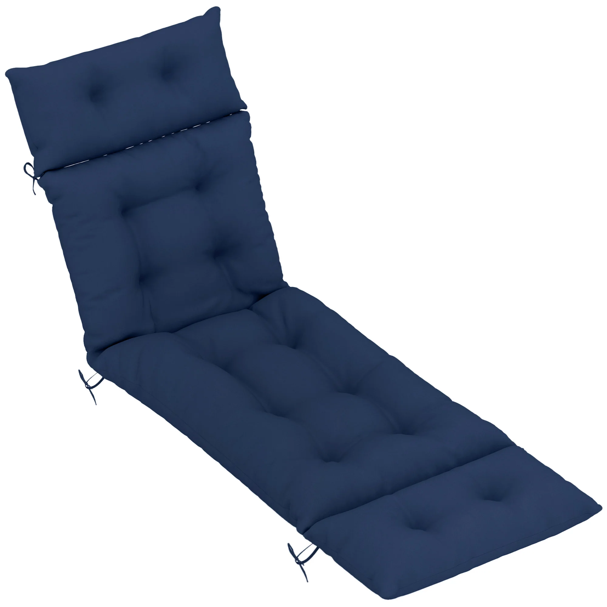 Tufted 74.8" x 22" x 4" Outdoor Chaise Lounge Cushion with Ties, Navy Blue - Image 12