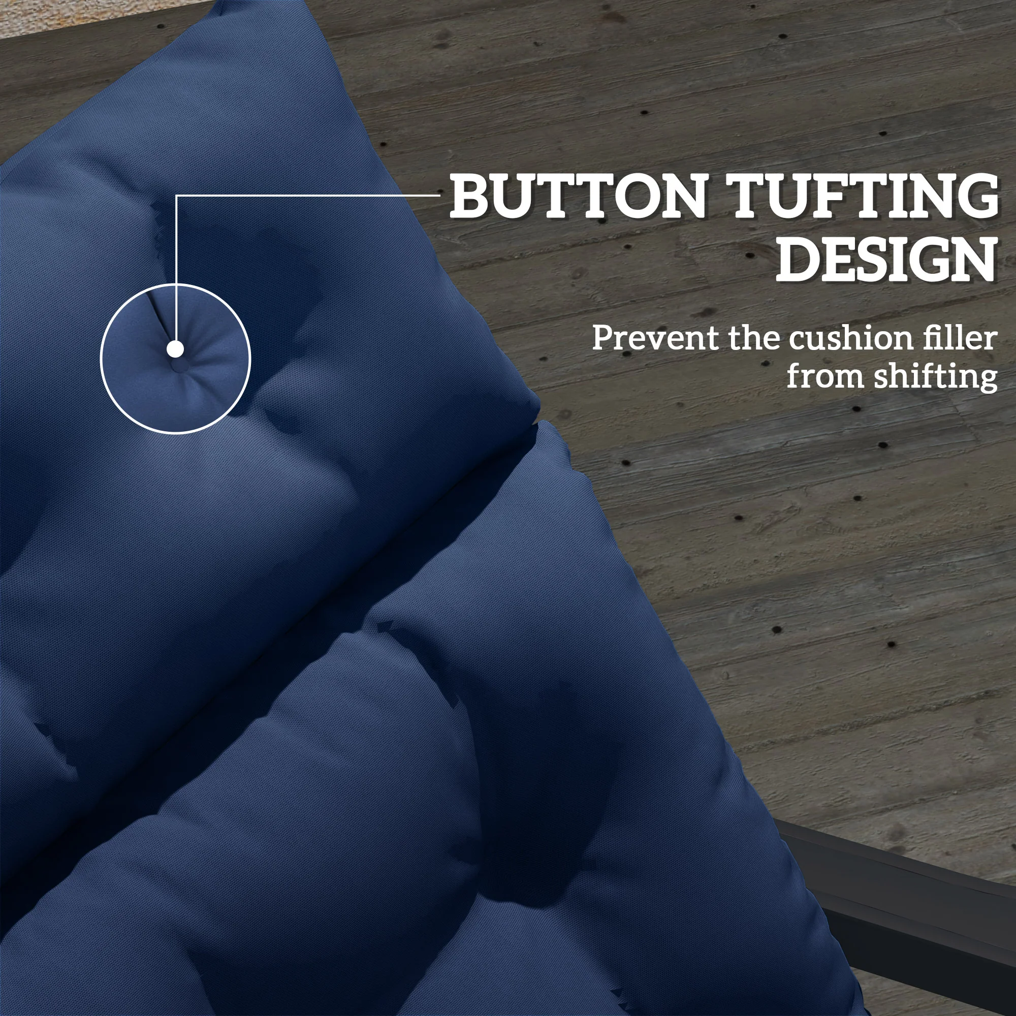 Tufted 74.8" x 22" x 4" Outdoor Chaise Lounge Cushion with Ties, Navy Blue - Image 8