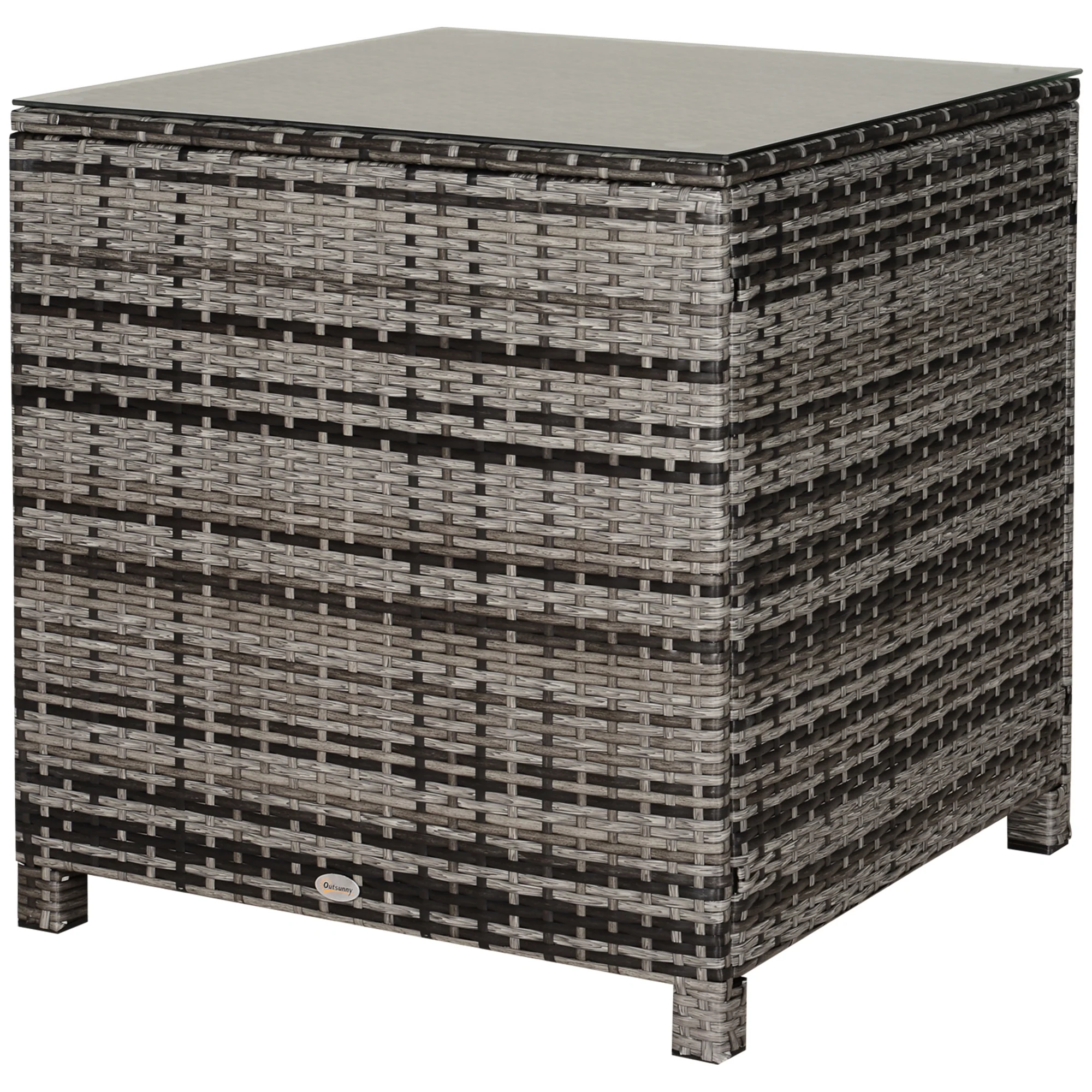 Square Outdoor Coffee Table, Patio PE Rattan Side Table w/ Tempered Glass Top, Mixed Grey - Image 2