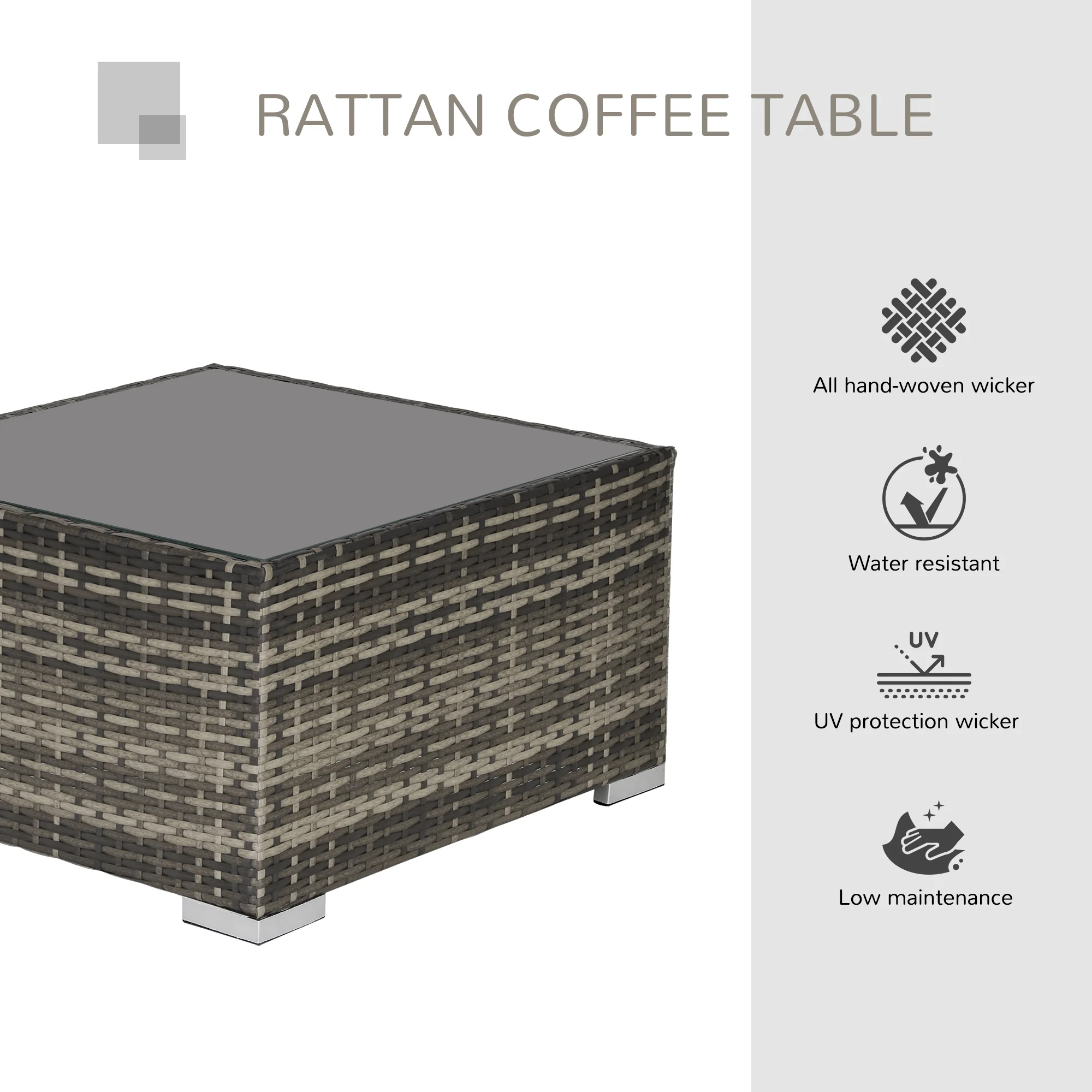 Patio Rattan Coffee Table, Ready to Use Outdoor Furniture for Garden Backyard, Deep Grey - Image 6