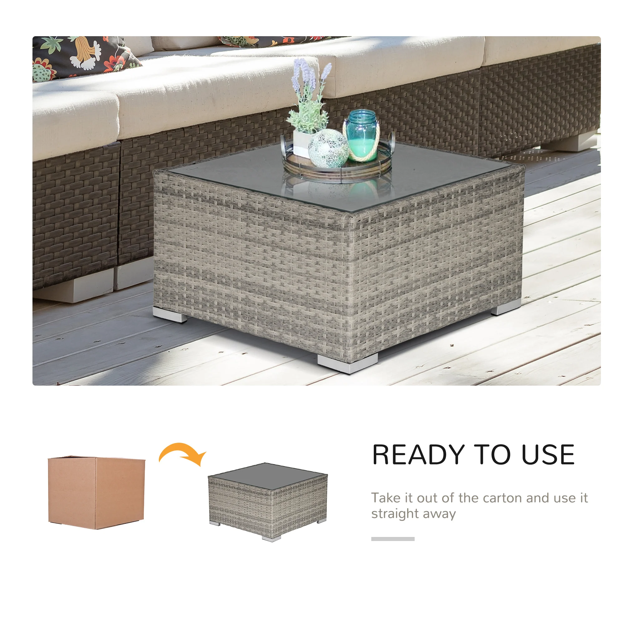 Patio Rattan Coffee Table, Ready to Use Outdoor Furniture for Garden Backyard, Grey - Image 6