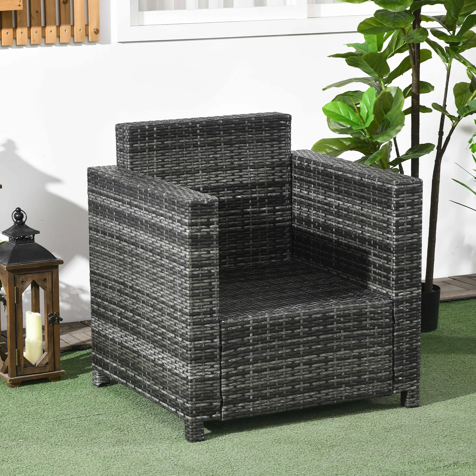 Outdoor Rattan Sofa, Patio Wicker Armchair with Cushions for Garden, Balcony, Porch, Grey - Image 11