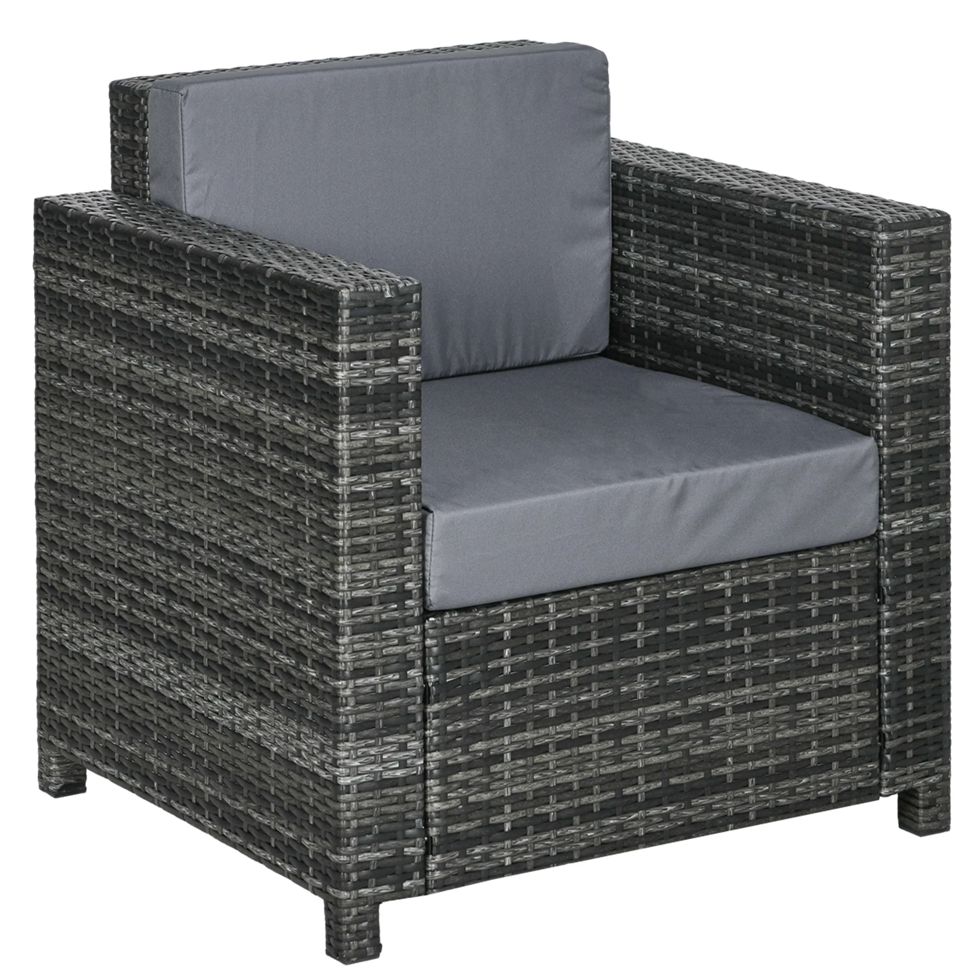 Outdoor Rattan Sofa, Patio Wicker Armchair with Cushions for Garden, Balcony, Porch, Grey - Image 12