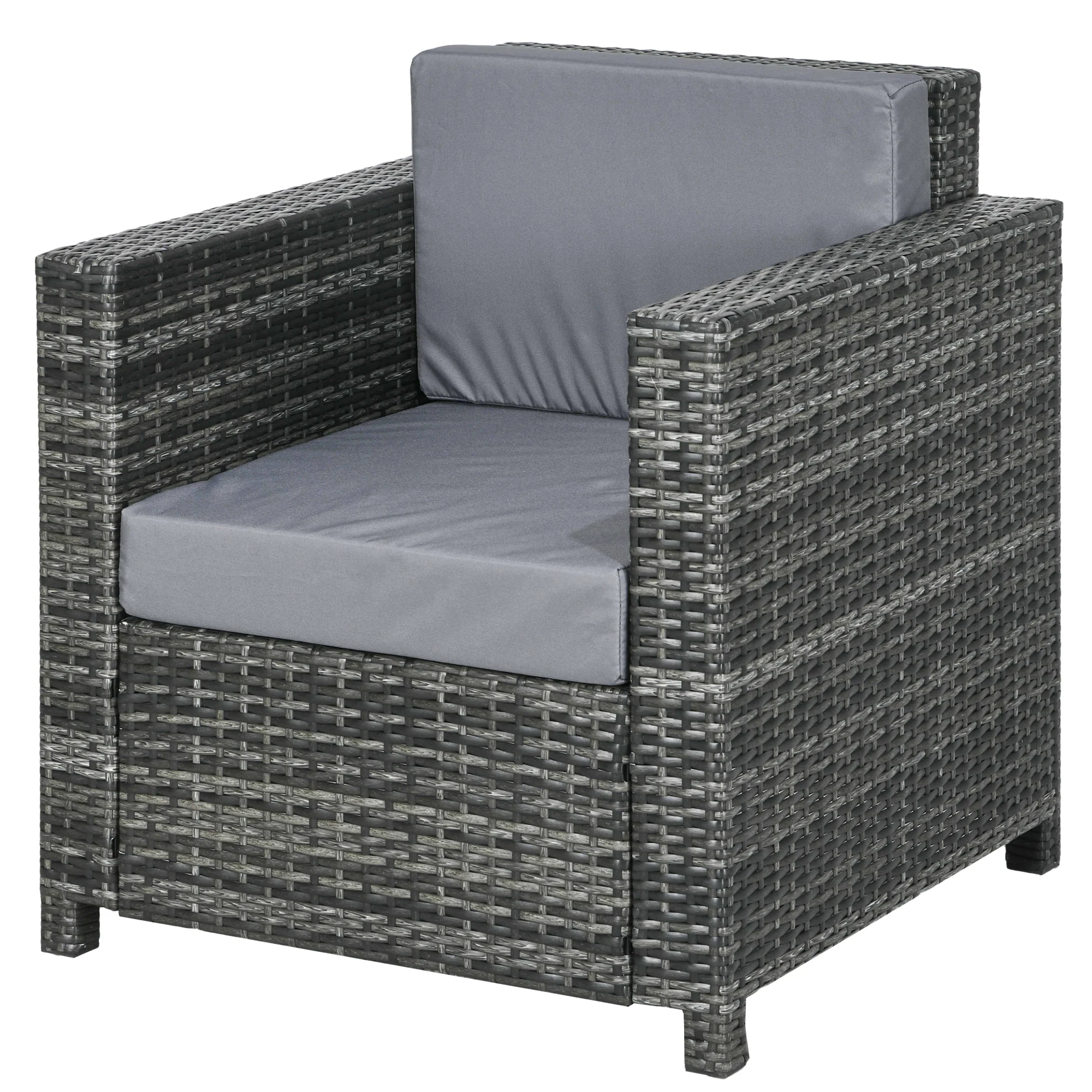 Outdoor Rattan Sofa, Patio Wicker Armchair with Cushions for Garden, Balcony, Porch, Grey - Image 2