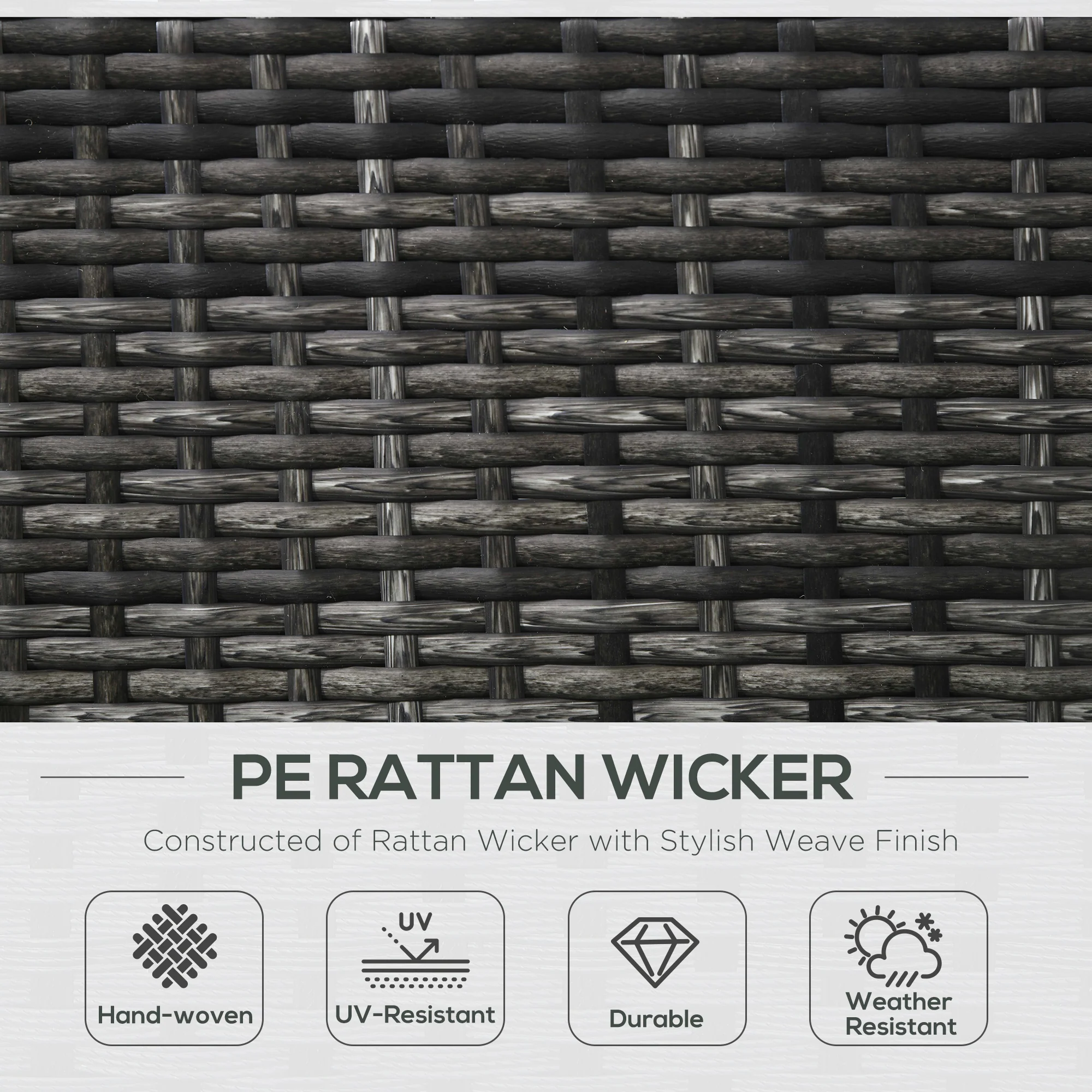 Outdoor Rattan Sofa, Patio Wicker Armchair with Cushions for Garden, Balcony, Porch, Grey - Image 6