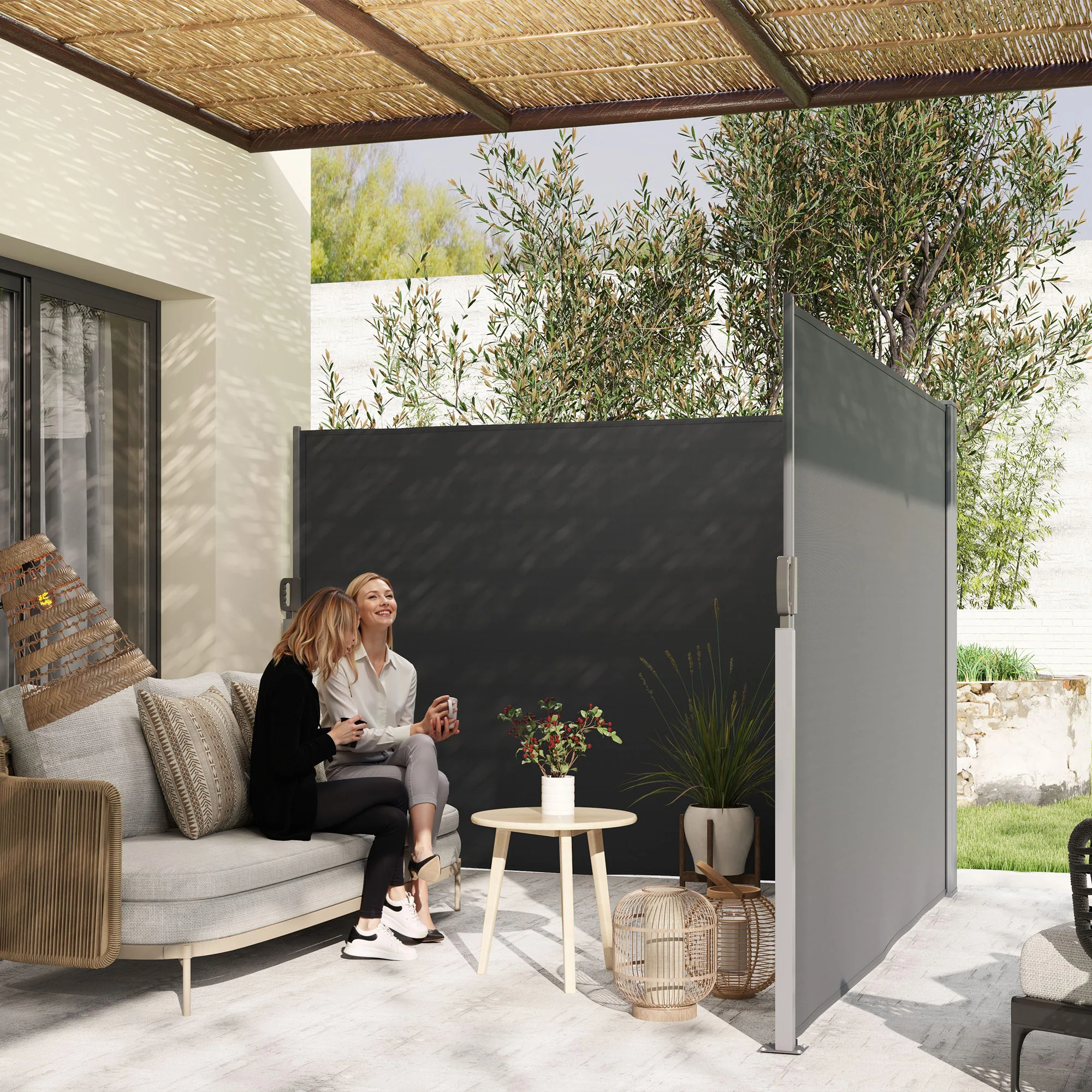 79" x 236" Retractable Double Side Awning, UV Resistant, Charcoal Grey - Image 3