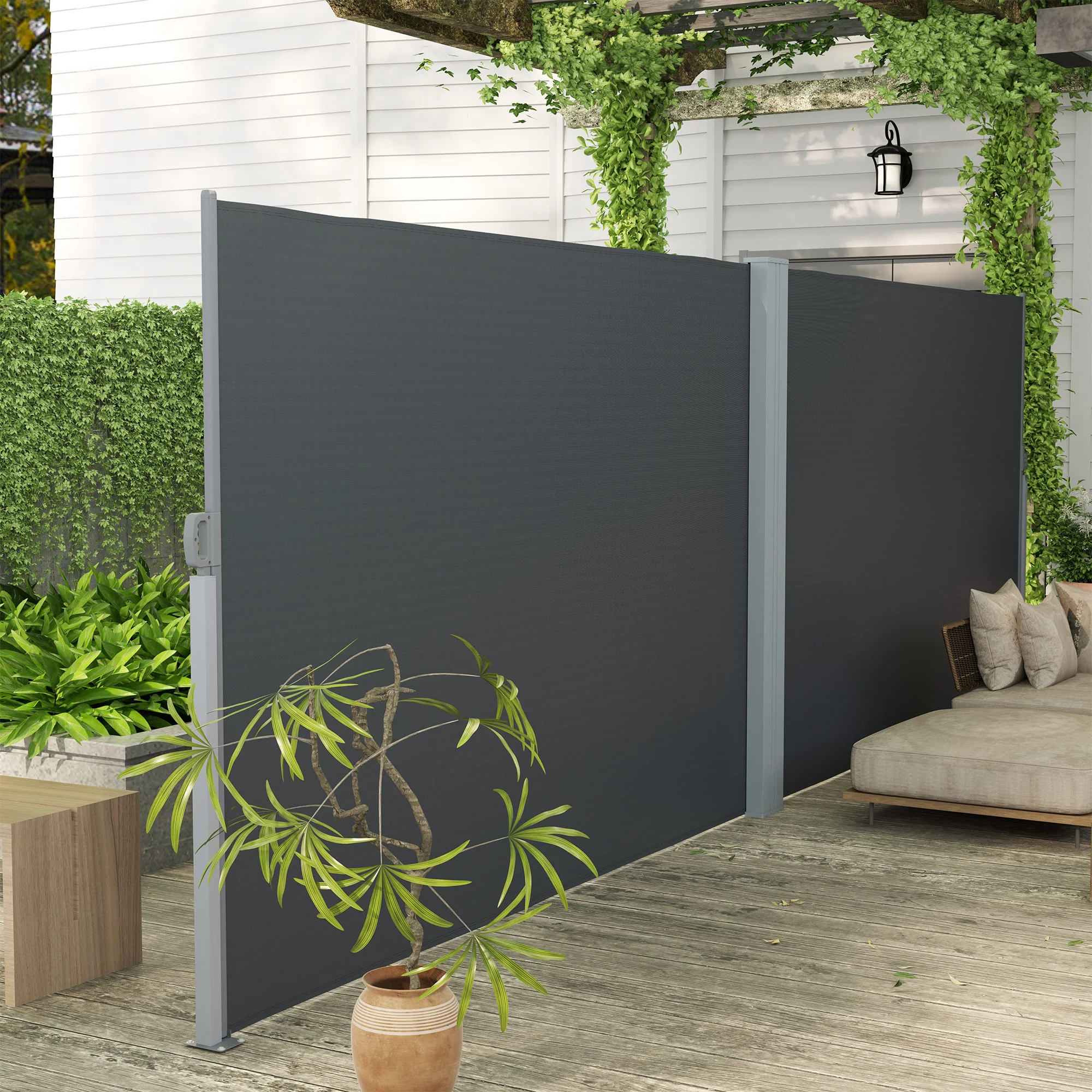 79" x 236" Retractable Double Side Awning, UV Resistant, Charcoal Grey - Image 4