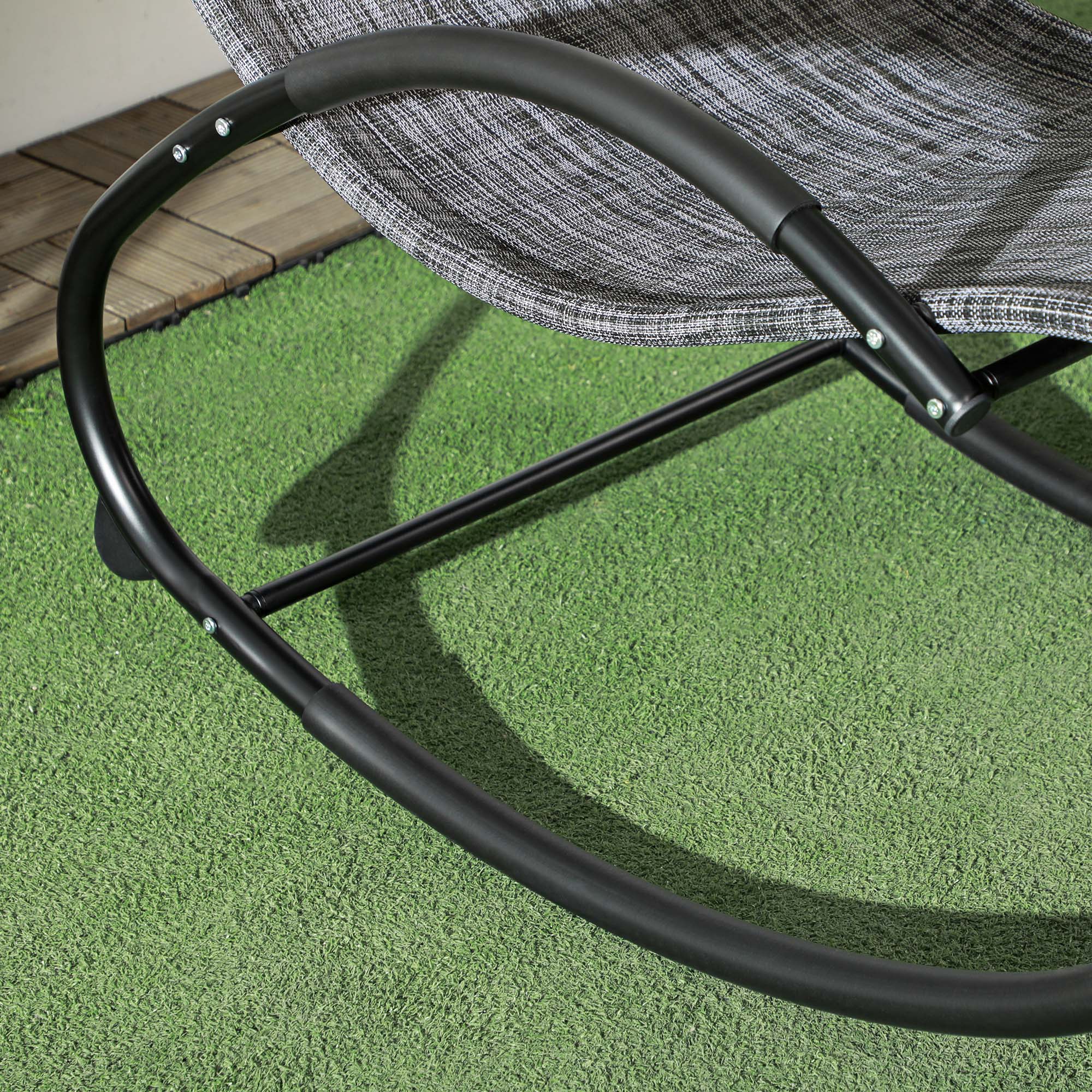 Outdoor Rocking Chair, Patio Zero Gravity Rocker with Mesh Seat and Padded Pillow, Grey - Image 10