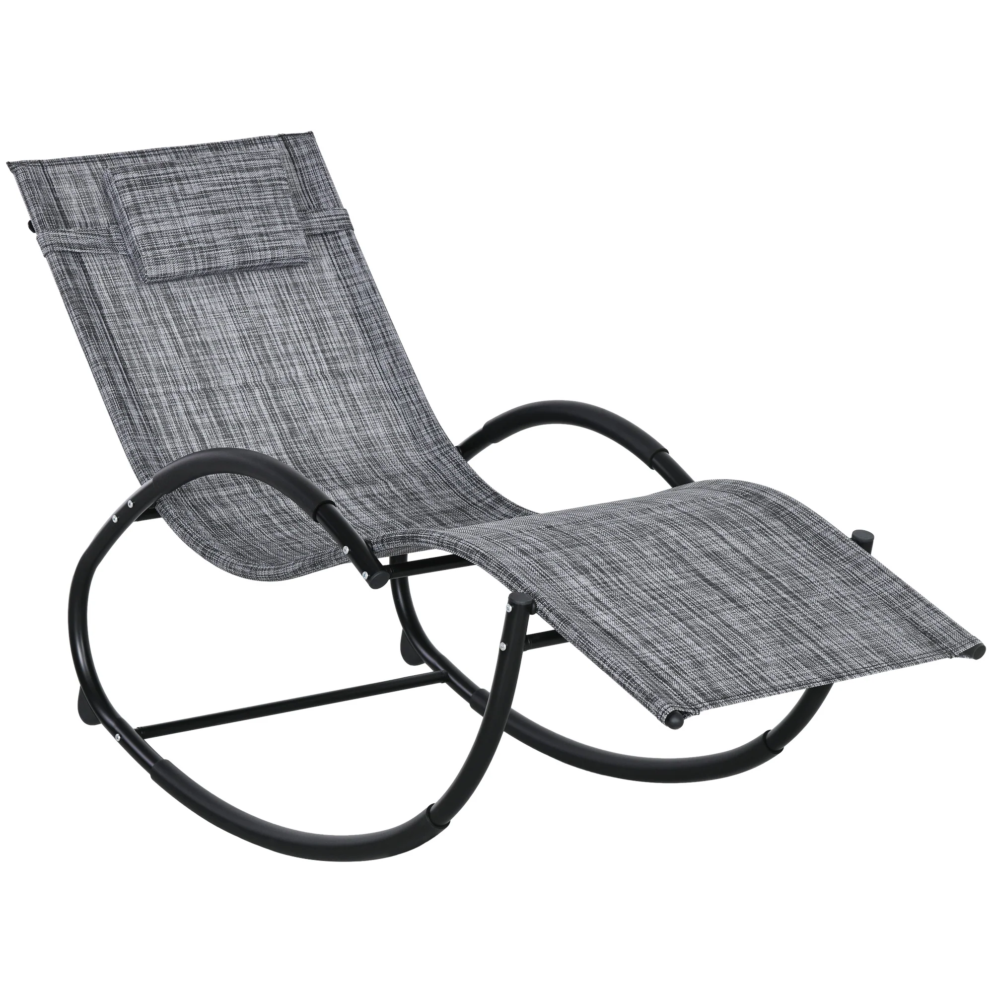 Outdoor Rocking Chair, Patio Zero Gravity Rocker with Mesh Seat and Padded Pillow, Grey - Image 12