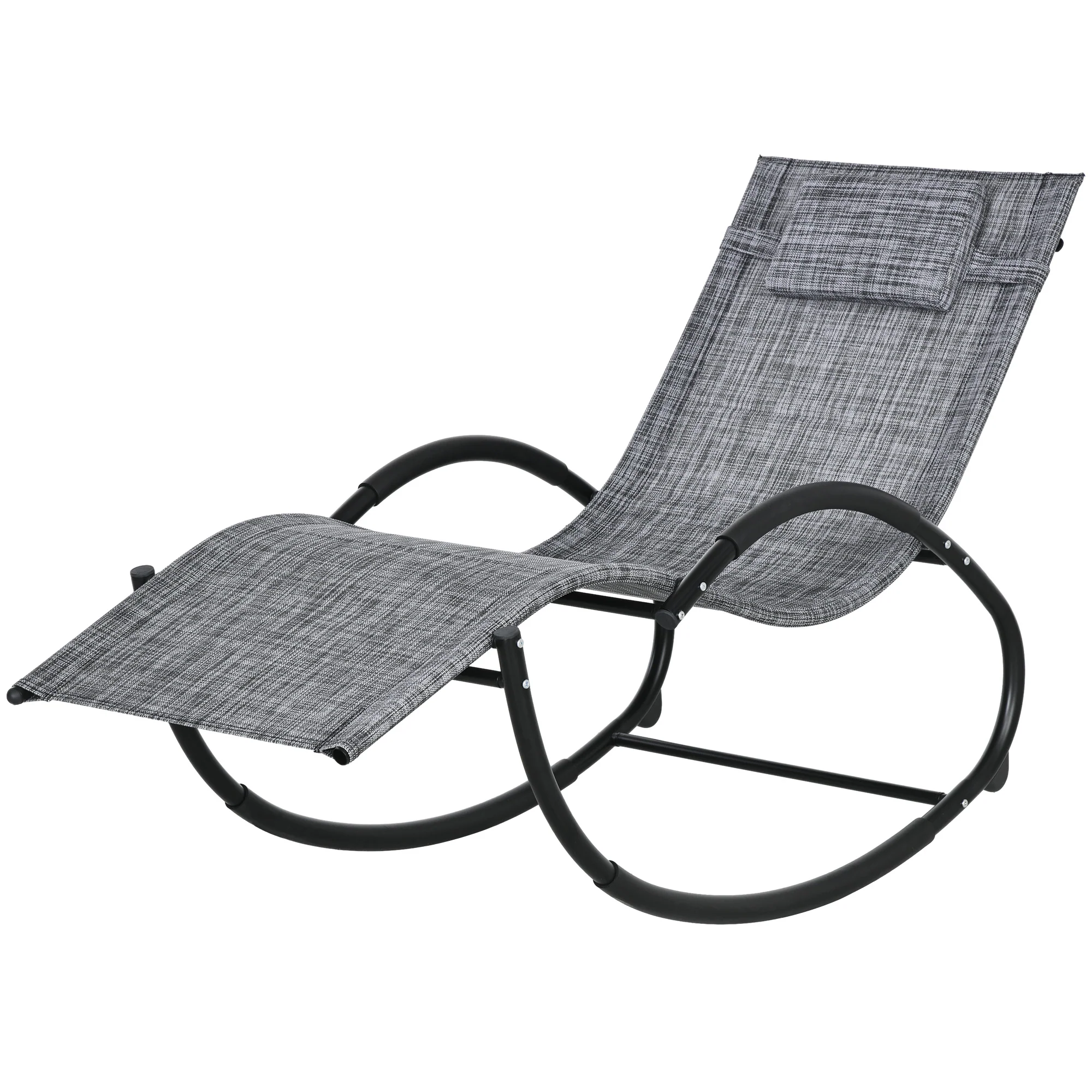 Outdoor Rocking Chair, Patio Zero Gravity Rocker with Mesh Seat and Padded Pillow, Grey - Image 2