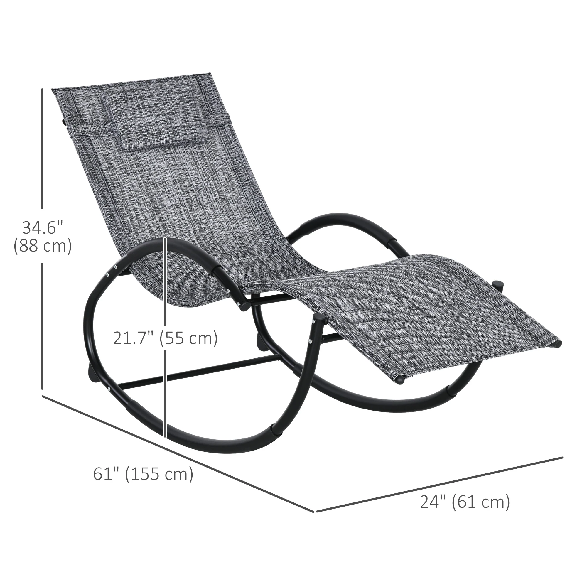 Outdoor Rocking Chair, Patio Zero Gravity Rocker with Mesh Seat and Padded Pillow, Grey - Image 5
