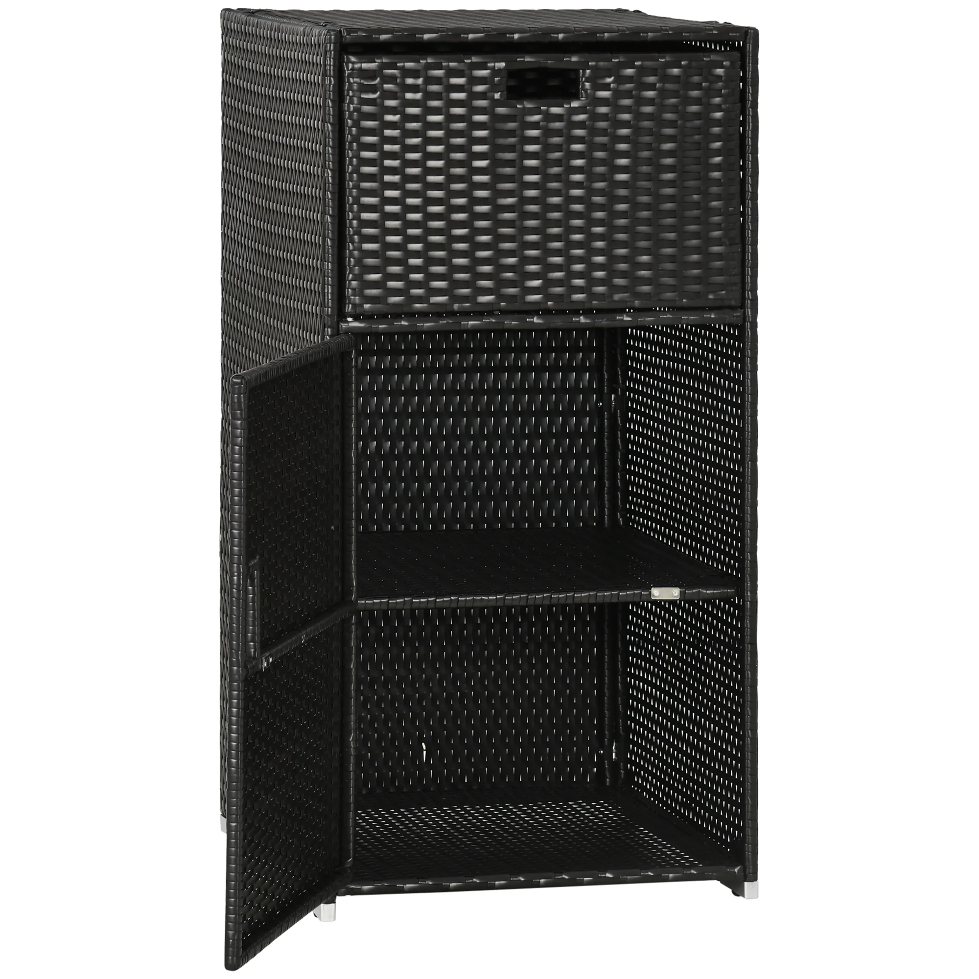 Outdoor Storage Cabinet, Waterproof PE Rattan Wicker Storage with Basket Drawer, Dark Brown - Image 2