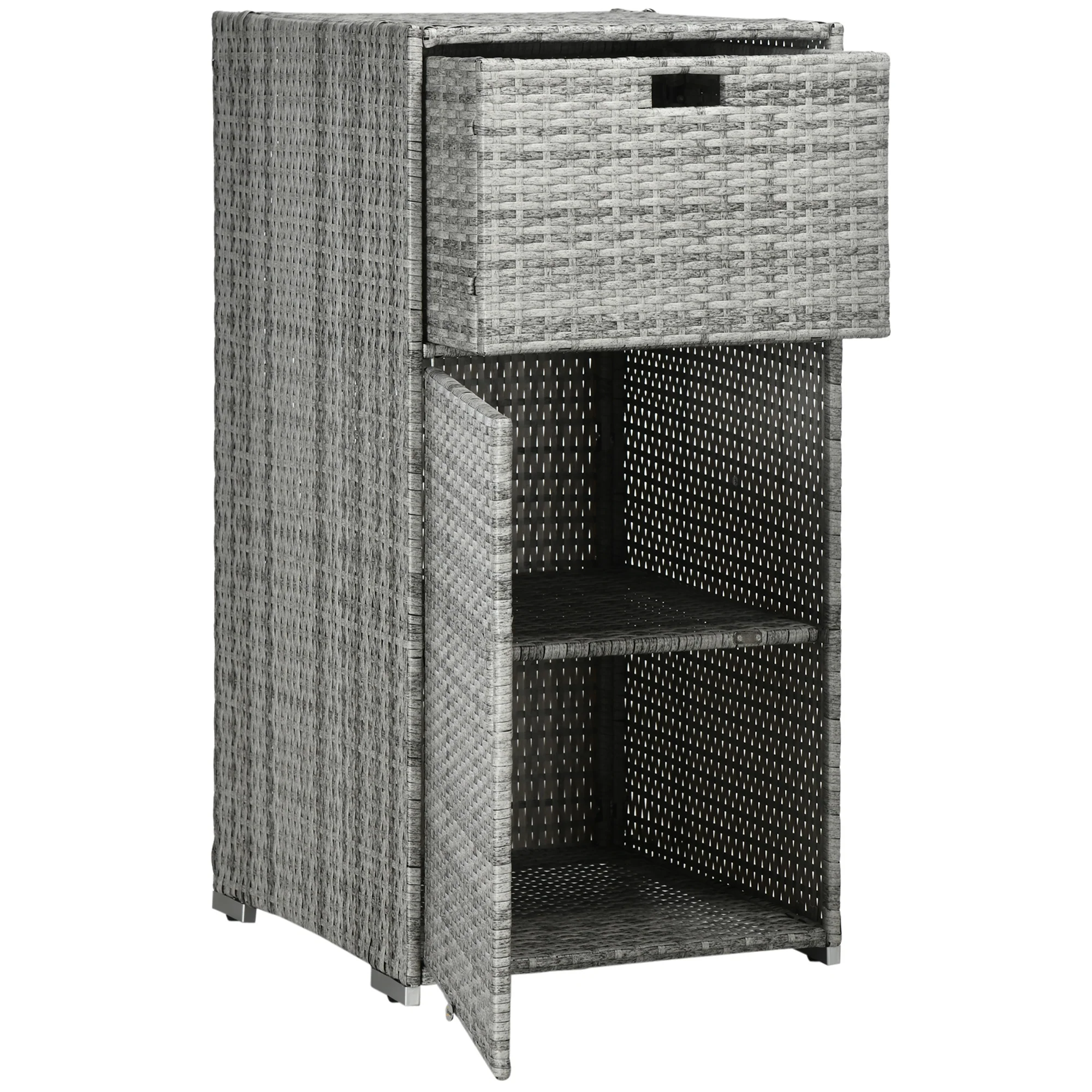 Outdoor Storage Cabinet, Waterproof PE Rattan Wicker Storage with Basket Drawer, Mixed Grey - Image 2