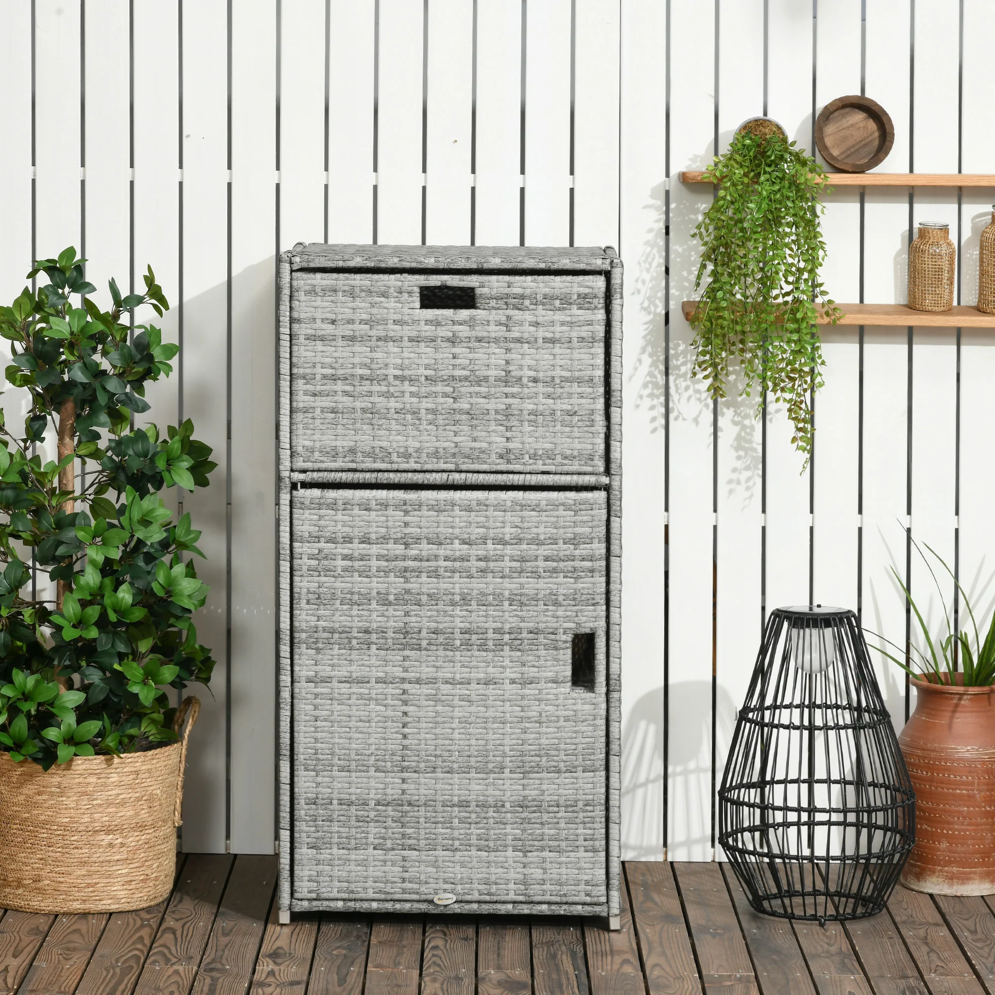 Outdoor Storage Cabinet, Waterproof PE Rattan Wicker Storage with Basket Drawer, Mixed Grey - Image 4