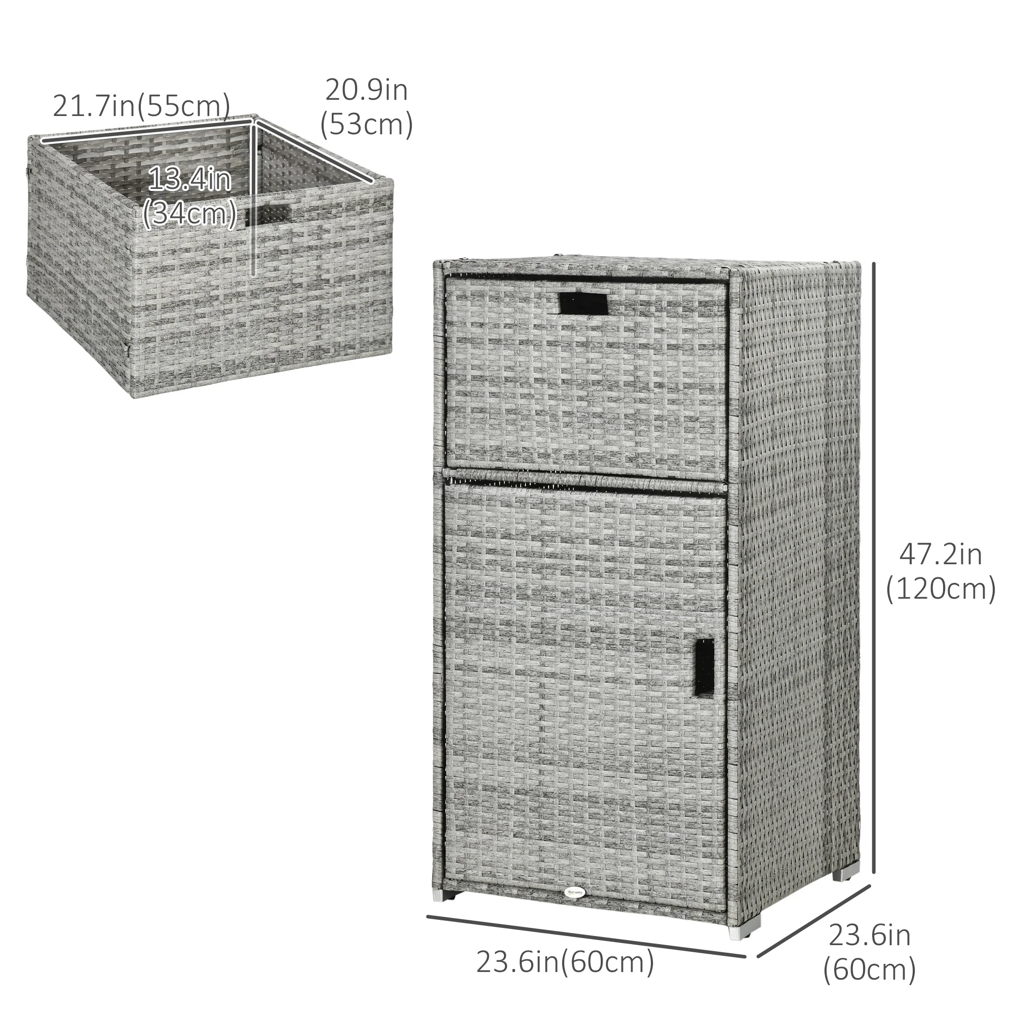Outdoor Storage Cabinet, Waterproof PE Rattan Wicker Storage with Basket Drawer, Mixed Grey - Image 5