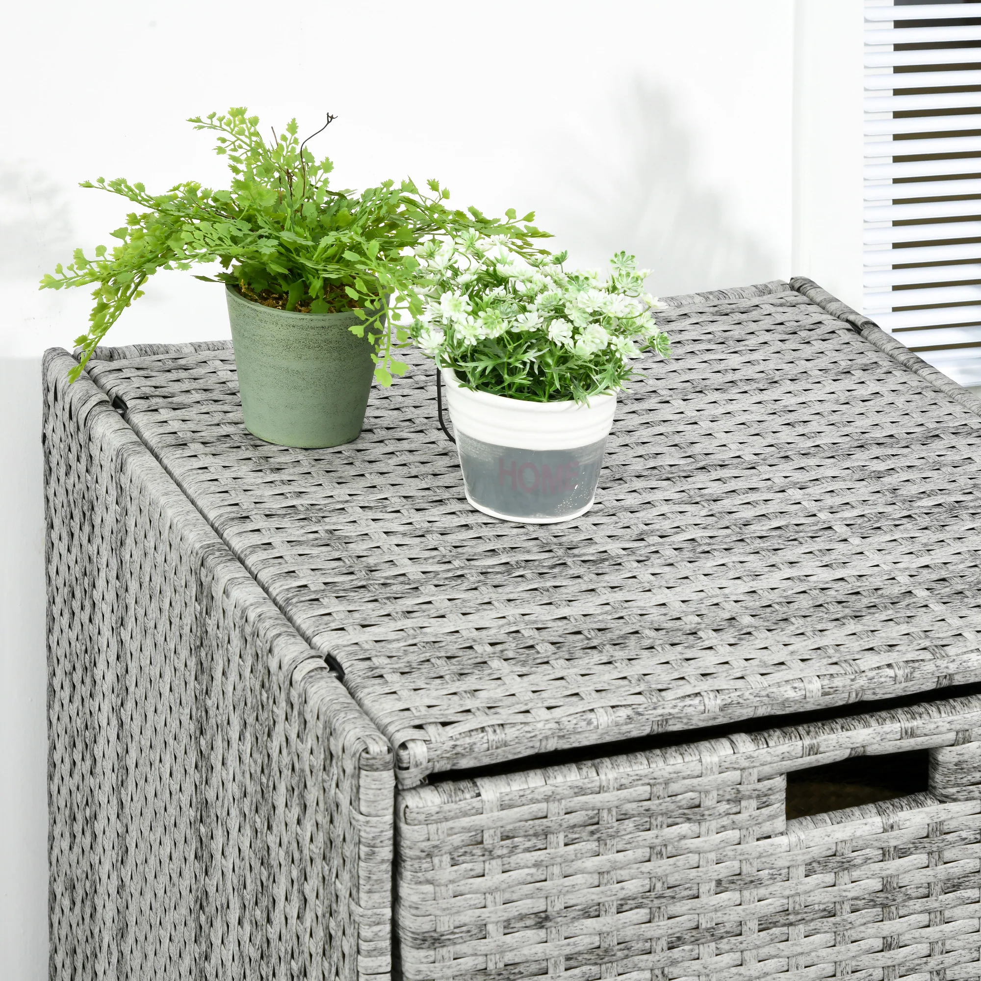 Outdoor Storage Cabinet, Waterproof PE Rattan Wicker Storage with Basket Drawer, Mixed Grey - Image 9