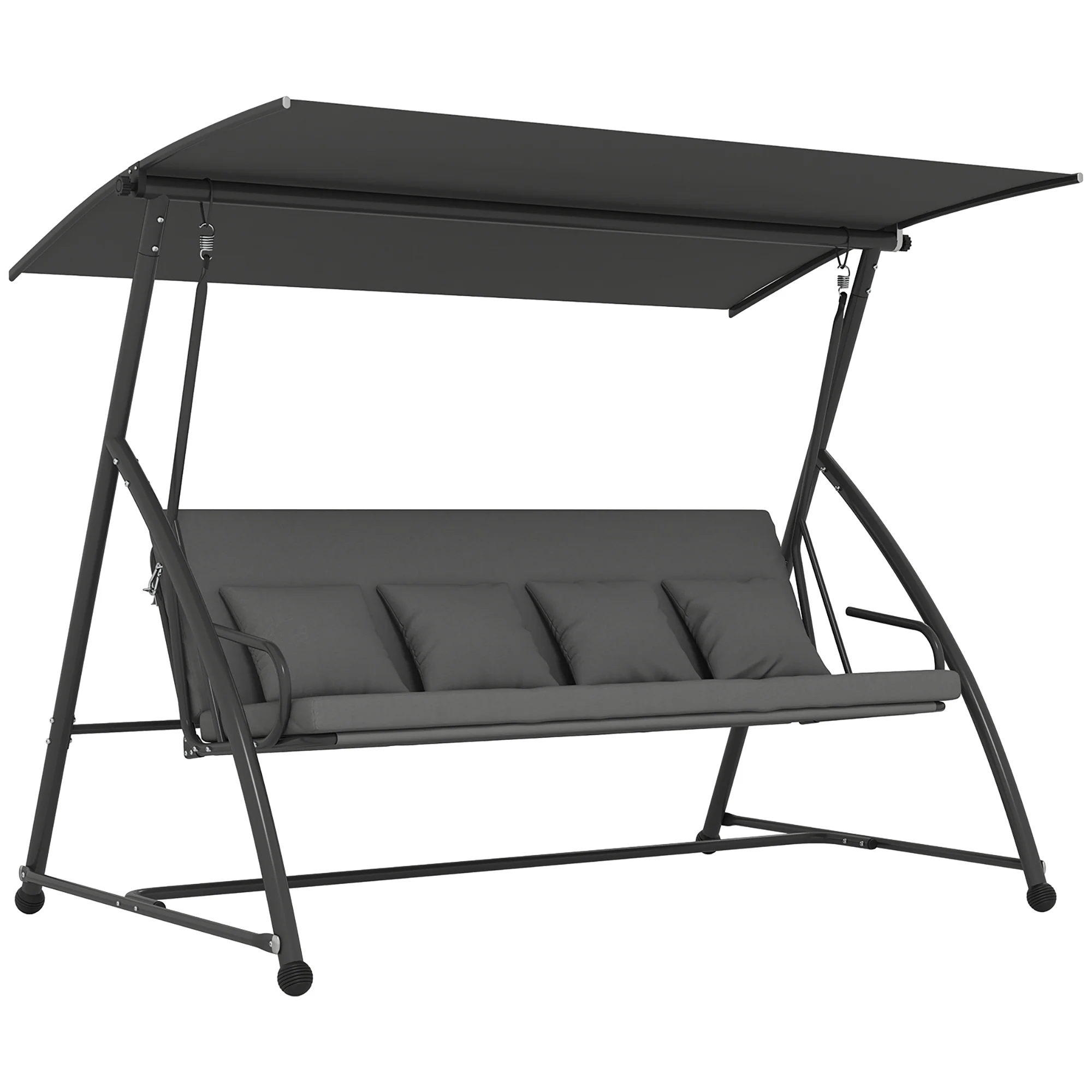 3 Person Convertible Hammock, Cushioned Swing Lounge Bed w/ Tilt Canopy, Dark Grey