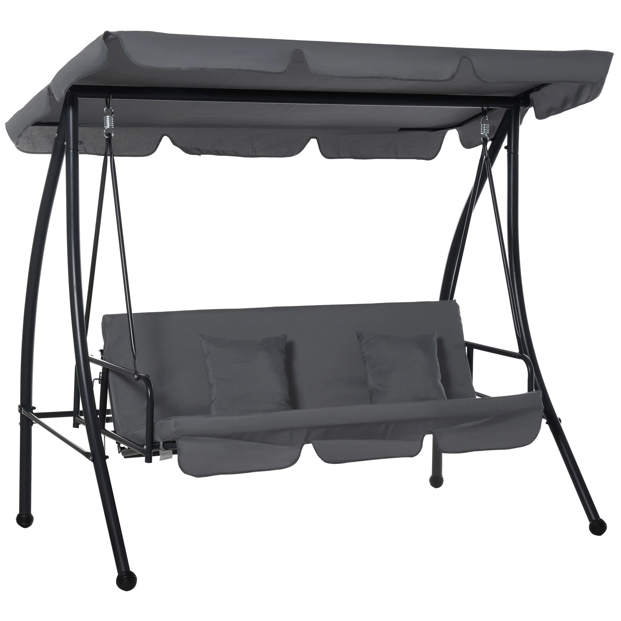 3 Person Convertible Hammock, Outdoor Swing Padded Lounge Bed with Tilt Canopy, Dark Grey - Image 12