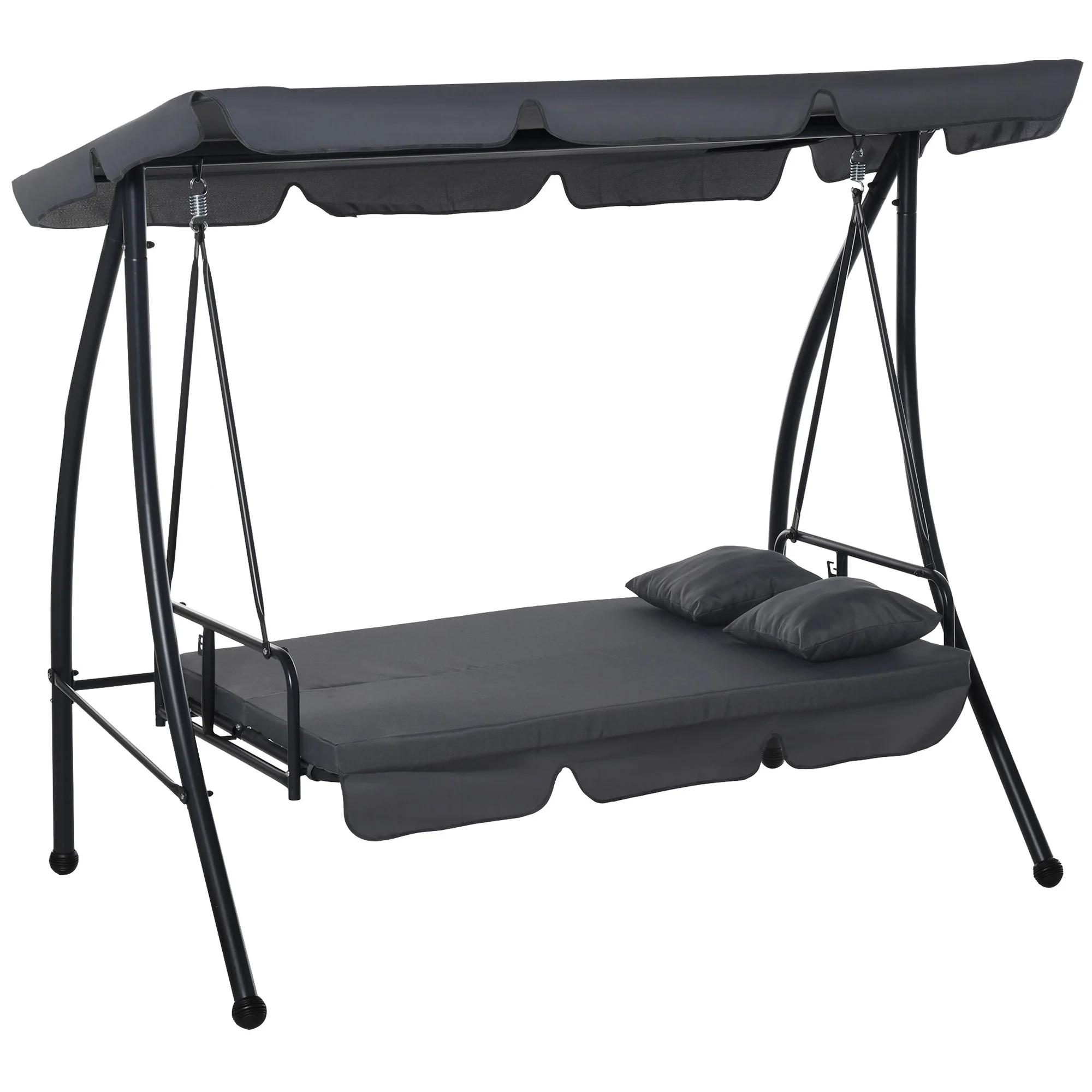 3 Person Convertible Hammock, Outdoor Swing Padded Lounge Bed with Tilt Canopy, Dark Grey - Image 2