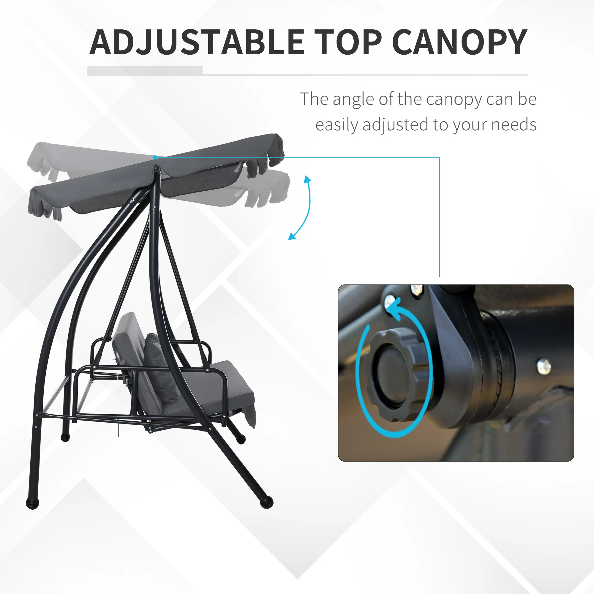 3 Person Convertible Hammock, Outdoor Swing Padded Lounge Bed with Tilt Canopy, Dark Grey - Image 6