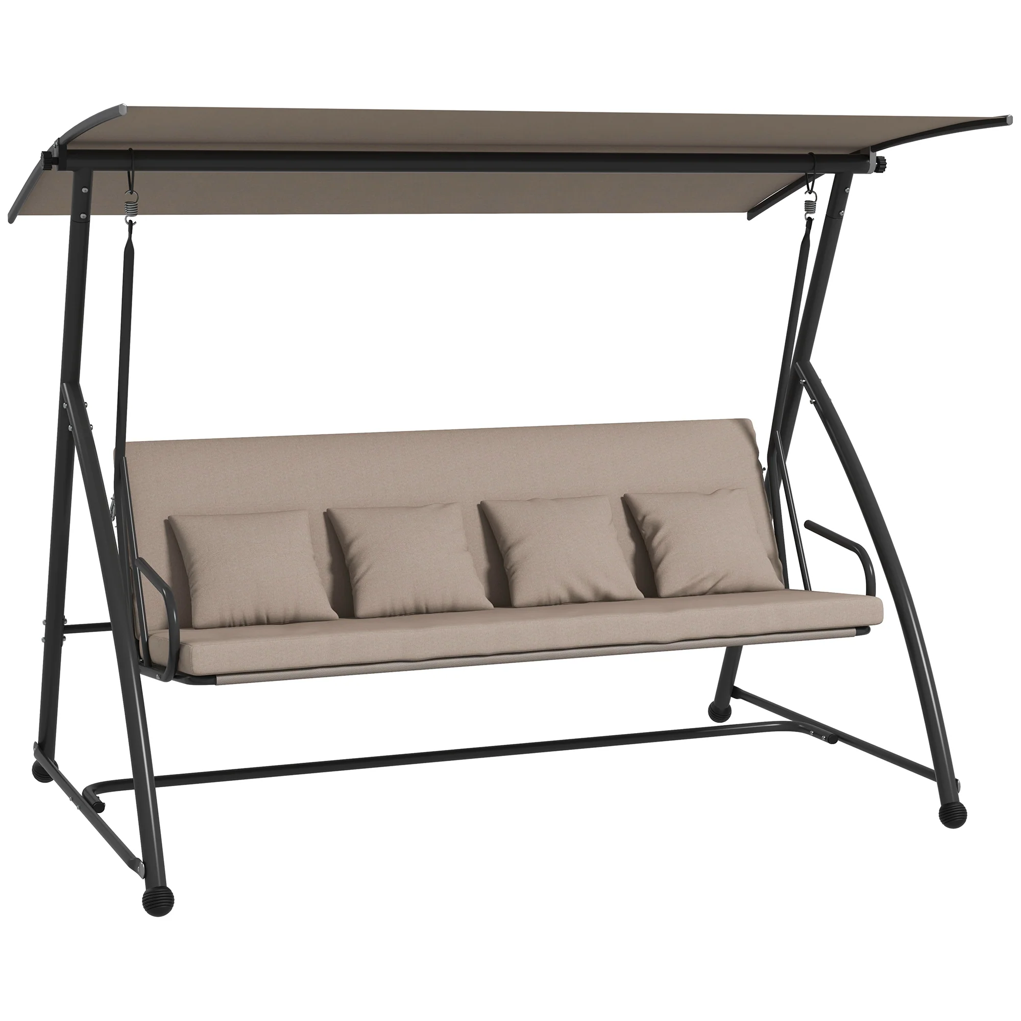 3 Person Convertible Hammock, Cushioned Swing Lounge Bed w/ Tilt Canopy, Light Brown