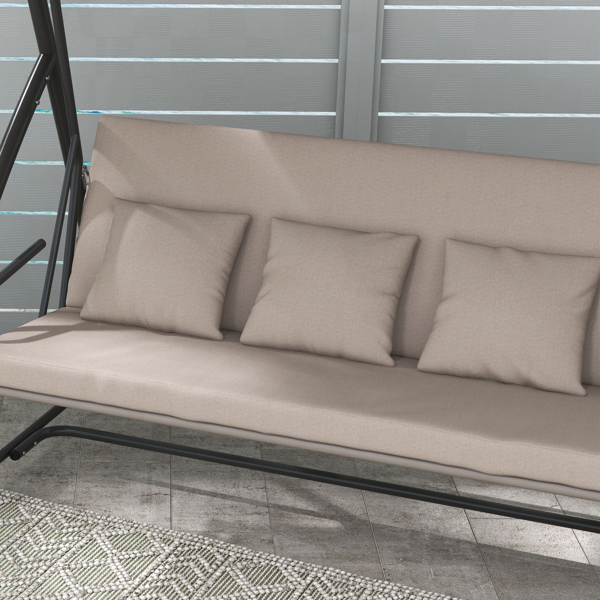 3 Person Convertible Hammock, Cushioned Swing Lounge Bed w/ Tilt Canopy, Light Brown - Image 11