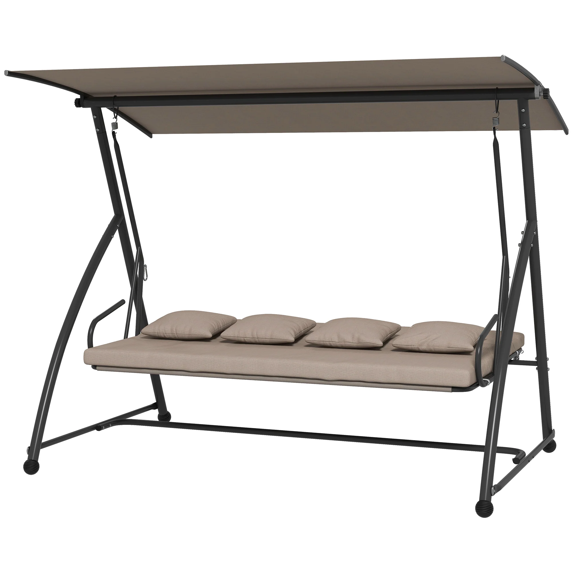 3 Person Convertible Hammock, Cushioned Swing Lounge Bed w/ Tilt Canopy, Light Brown - Image 2
