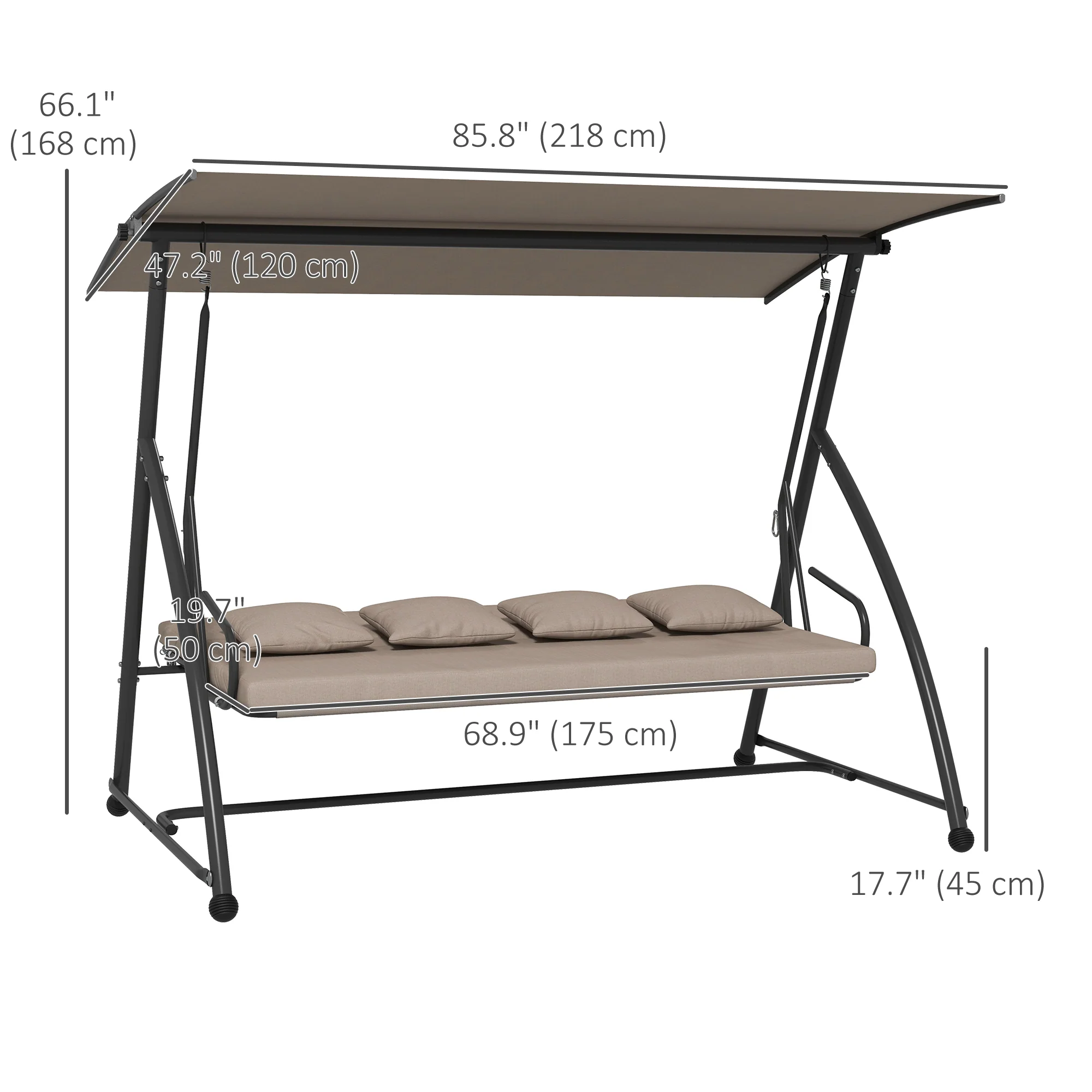 3 Person Convertible Hammock, Cushioned Swing Lounge Bed w/ Tilt Canopy, Light Brown - Image 5