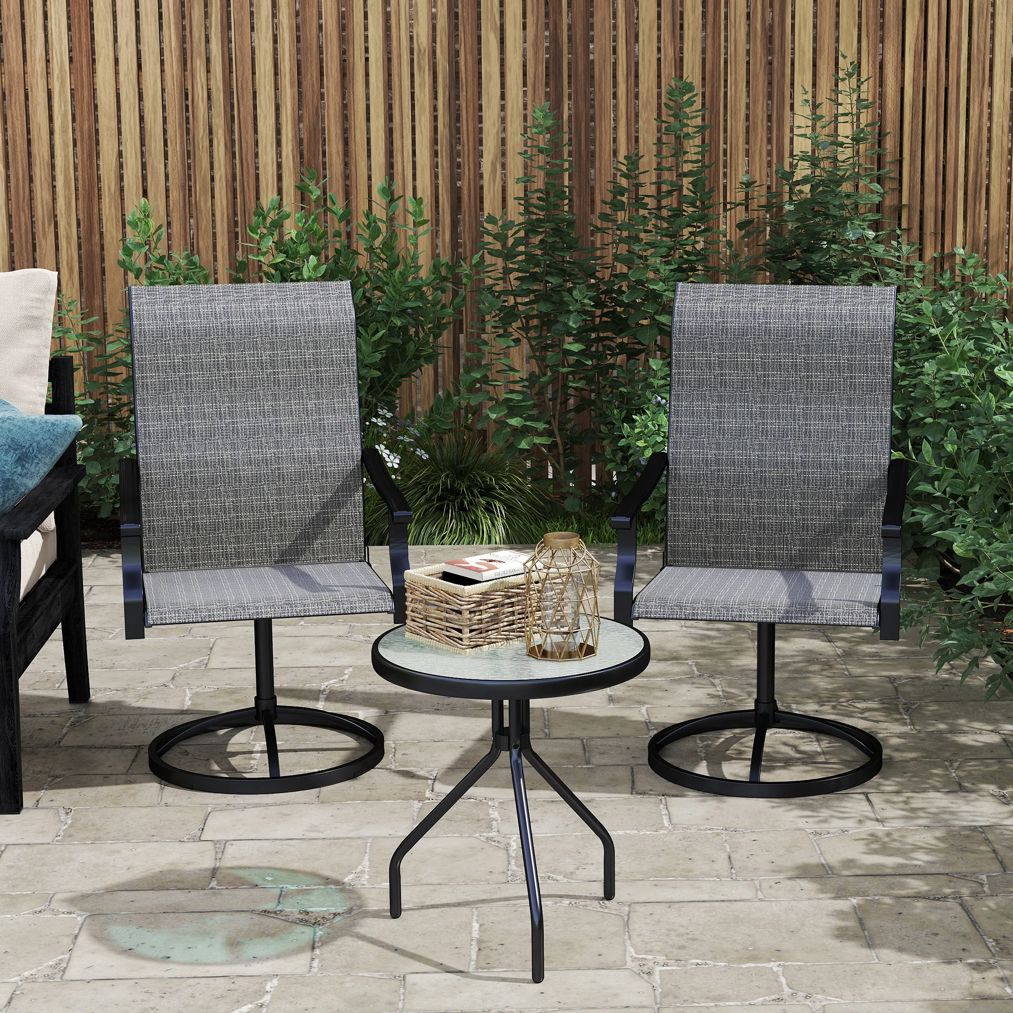 Outdoor Swivel Dining Chairs Set of 2, High Back Swivel Chairs w/ All Weather Mesh, Grey - Image 10
